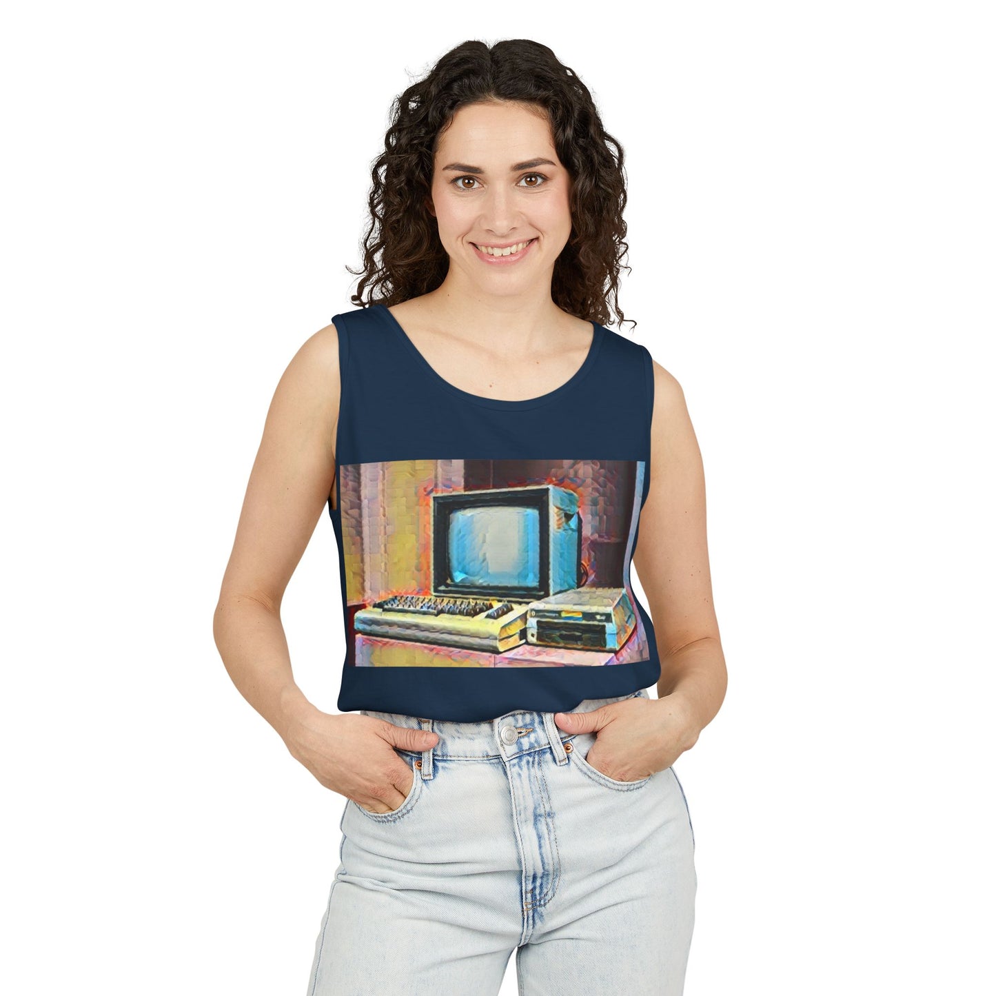 Classic 8 bit home computer inspired Tank Top | Spray Art Color | Unisex Retro Graphic Tee for Tech Lovers, Summer Fashion, Gift for Nerds, Festival Wear, 80s Style