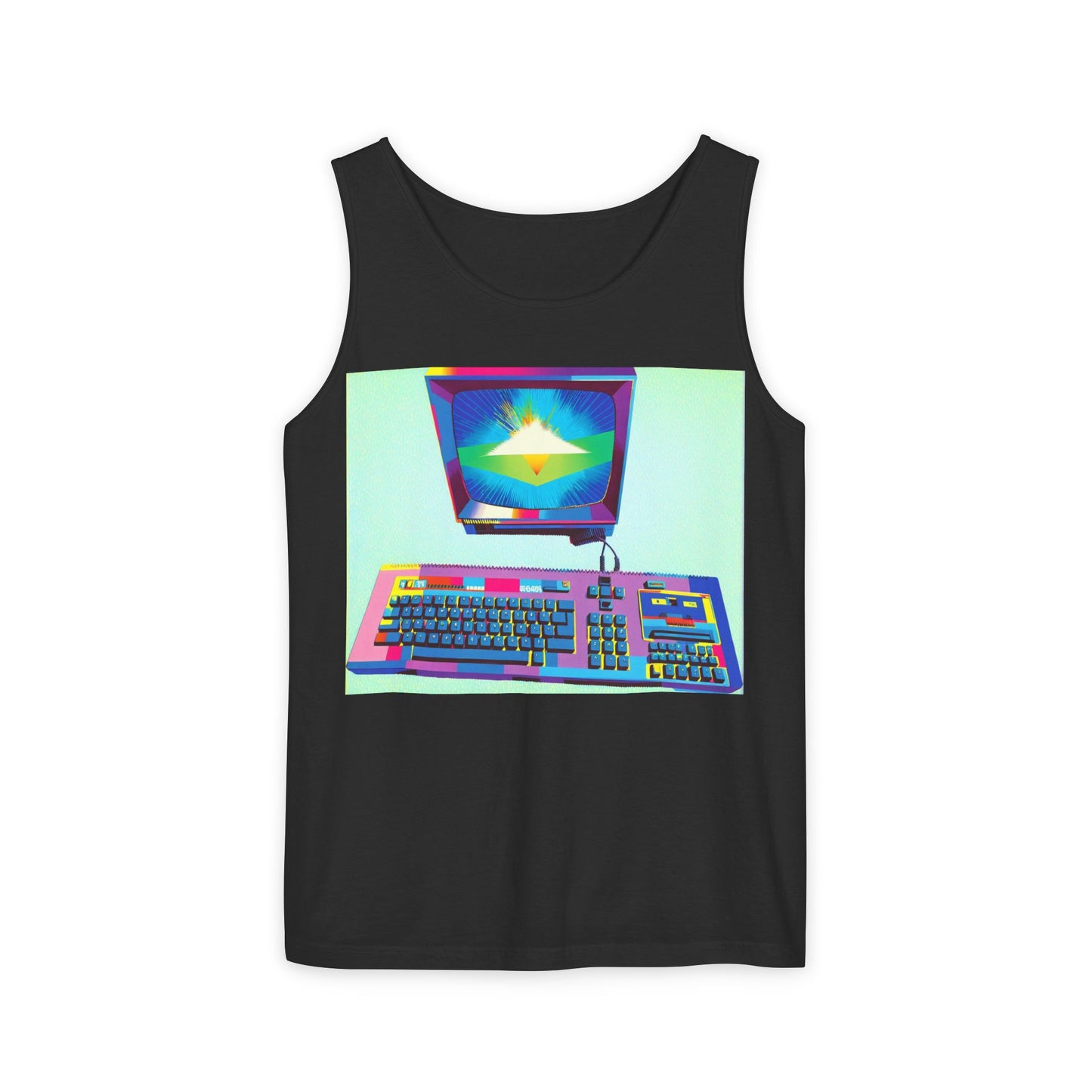 Classic 8 bit home computer inspired Tank Top | Multi-Color Art | Unisex Retro Graphic Tee for Tech Lovers, Summer Fashion, Gift for Nerds, Festival Wear, 80s Style
