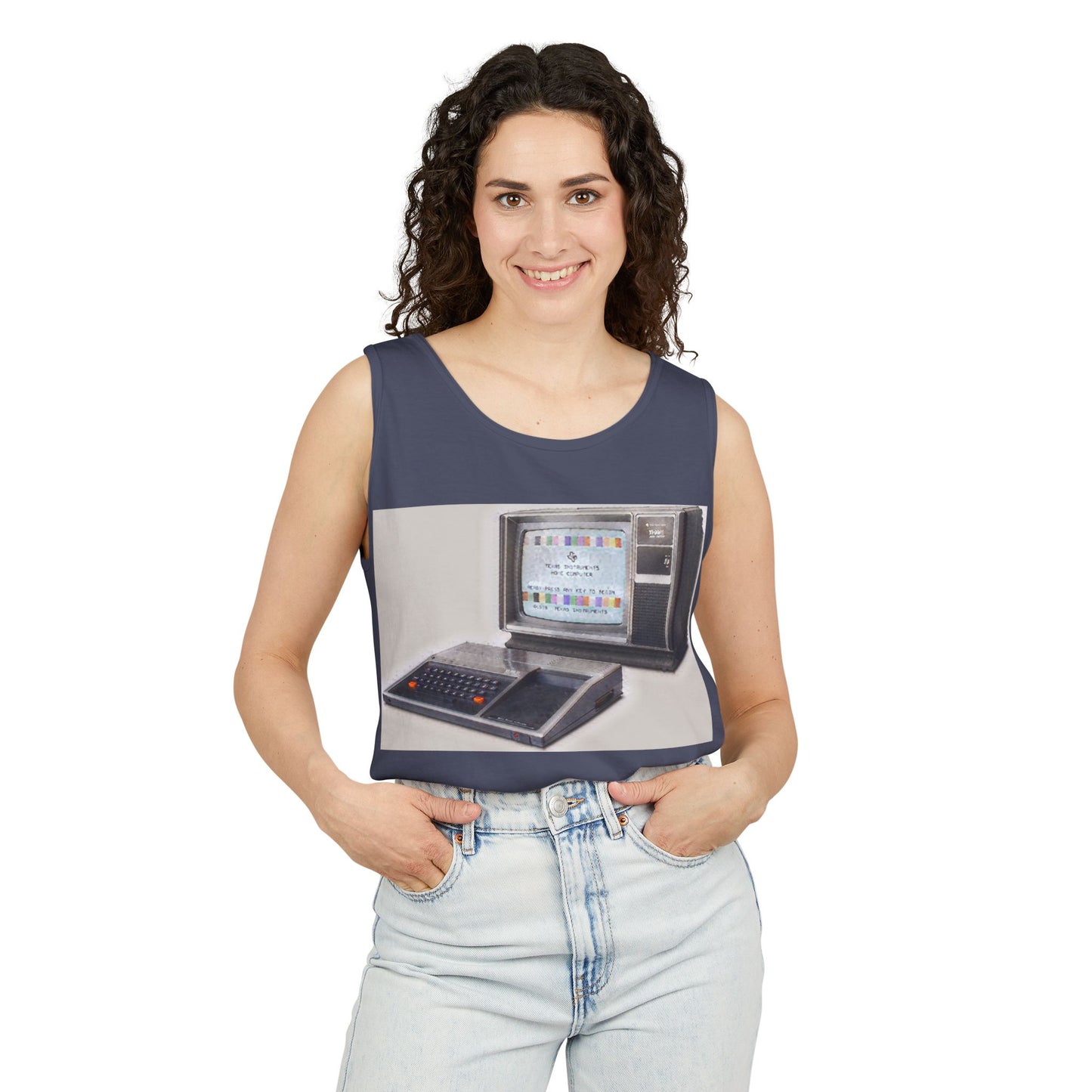 TI-99/4A Home Computer Inspired Tank Top | Matt Art Color | Unisex Retro Graphic Tee for Tech Lovers, Summer Fashion, Gift for Nerds, Festival Wear, 80s Style
