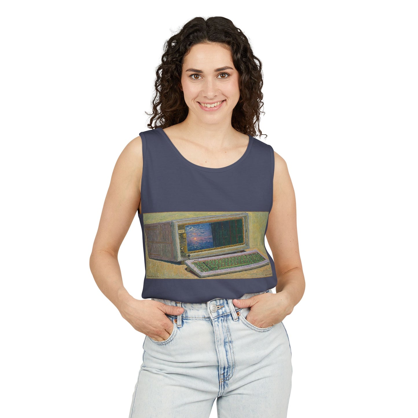 Classic Luggable PC Inspired Tank Top | Unisex Retro Graphic Tee for Tech Lovers, Summer Fashion, Gift for Nerds, Festival Wear, 80s Style