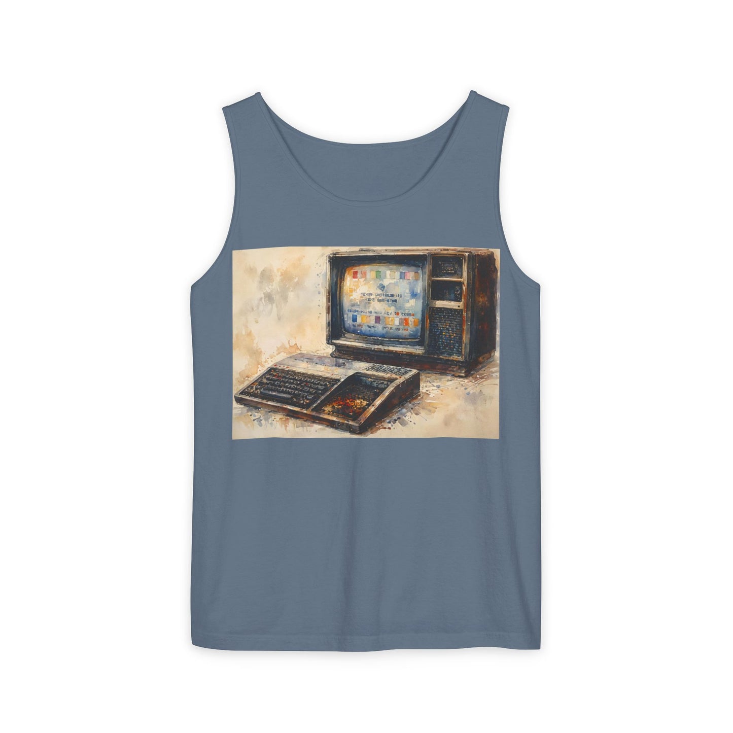 TI-99/4A Home Computer Inspired Tank Top | Oil Art Color | Unisex Retro Graphic Tee for Tech Lovers, Summer Fashion, Gift for Nerds, Festival Wear, 80s Style