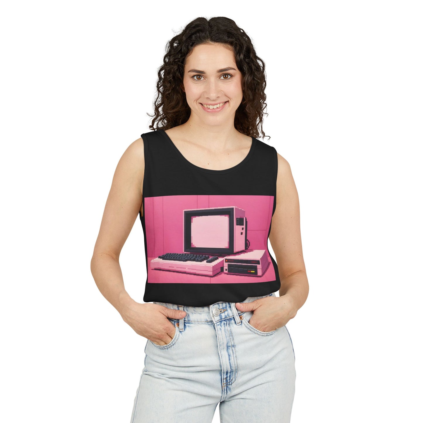 Classic 8 bit home computer inspired Tank Top | Pixel Art Color | Unisex Retro Graphic Tee for Tech Lovers, Summer Fashion, Gift for Nerds, Festival Wear, 80s Style