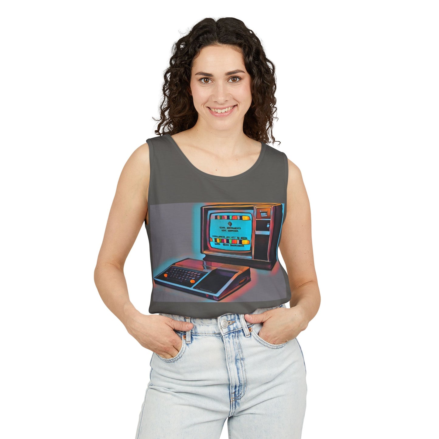 TI-99/4A Computer Inspired Tank Top | Print Art Color | Unisex Retro Graphic Tee for Tech Lovers, Summer Fashion, Gift for Nerds, Festival Wear, 80s Style