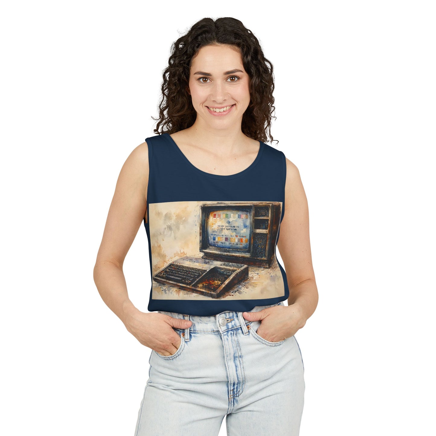 TI-99/4A Home Computer Inspired Tank Top | Oil Art Color | Unisex Retro Graphic Tee for Tech Lovers, Summer Fashion, Gift for Nerds, Festival Wear, 80s Style