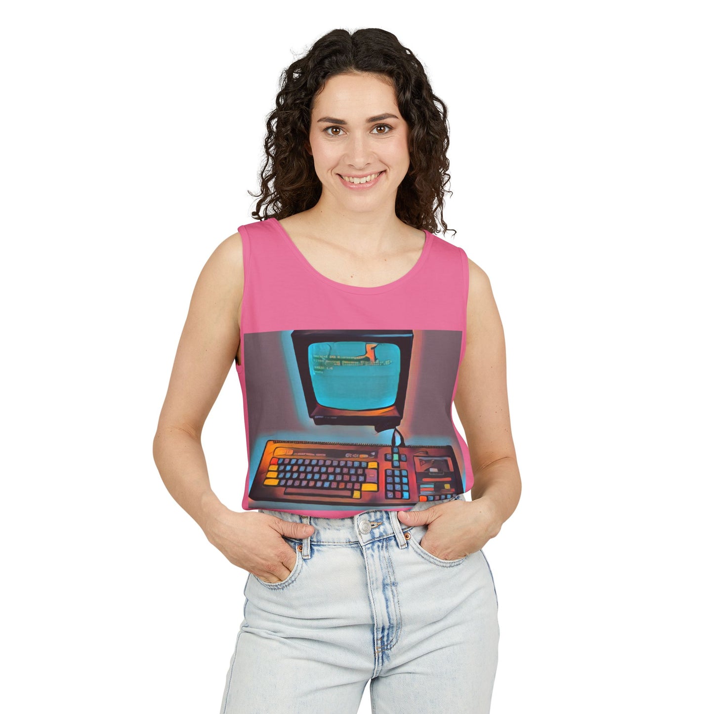 Classic 8 bit home computer inspired Tank Top | Print Art Color | Unisex Retro Graphic Tee for Tech Lovers, Summer Fashion, Gift for Nerds, Festival Wear, 80s Style