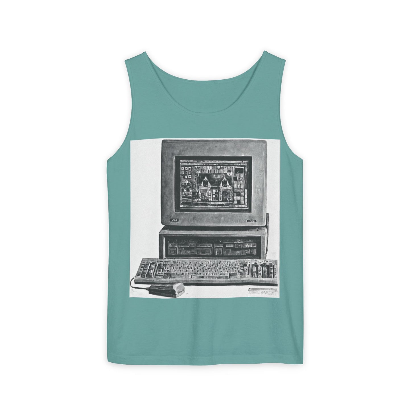 Classic business machine inspired Tank Top | Monochrome Art | Unisex Retro Graphic Tee for Tech Lovers, Summer Fashion, Gift for Nerds, Festival Wear, 80s Style