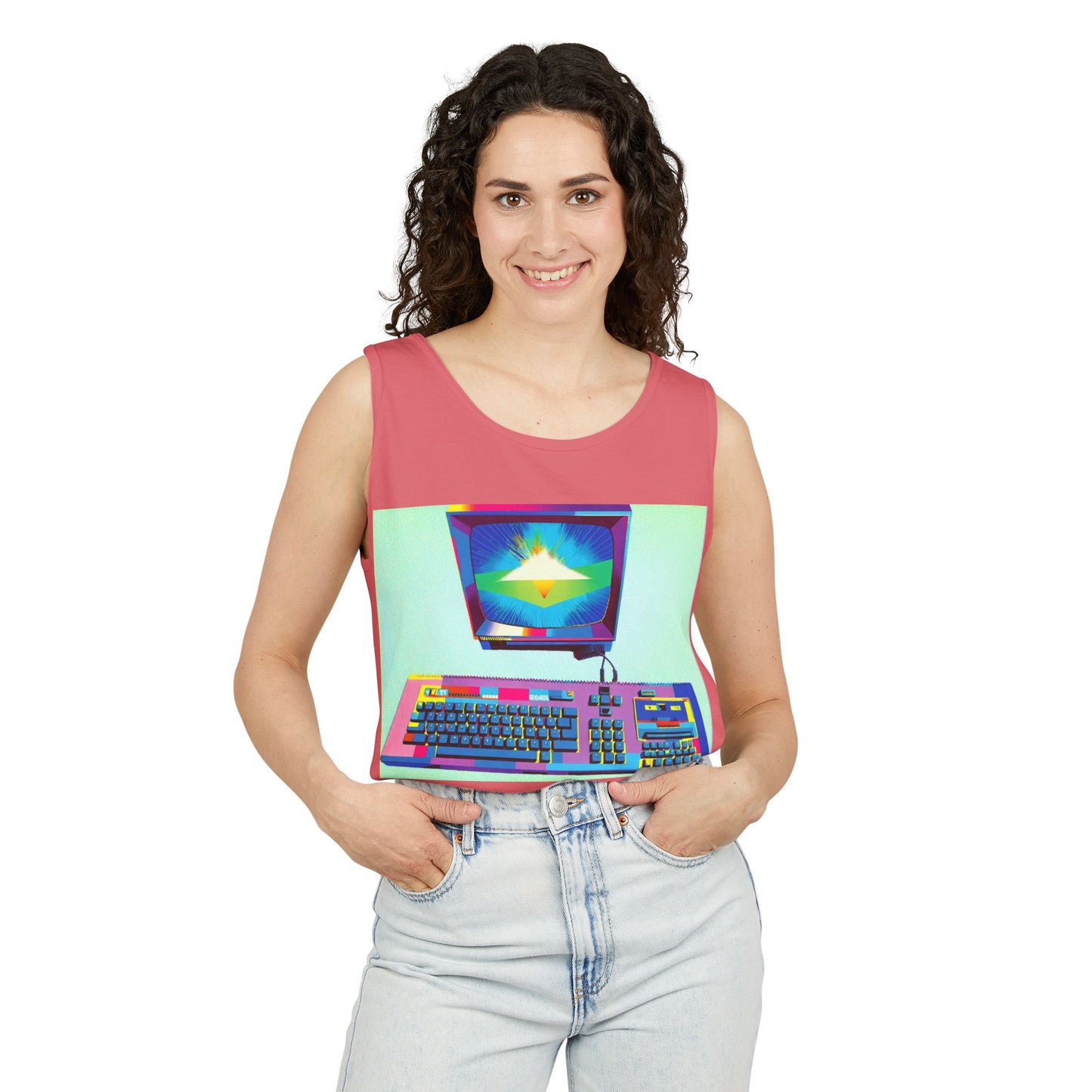 Classic 8 bit home computer inspired Tank Top | Multi-Color Art | Unisex Retro Graphic Tee for Tech Lovers, Summer Fashion, Gift for Nerds, Festival Wear, 80s Style