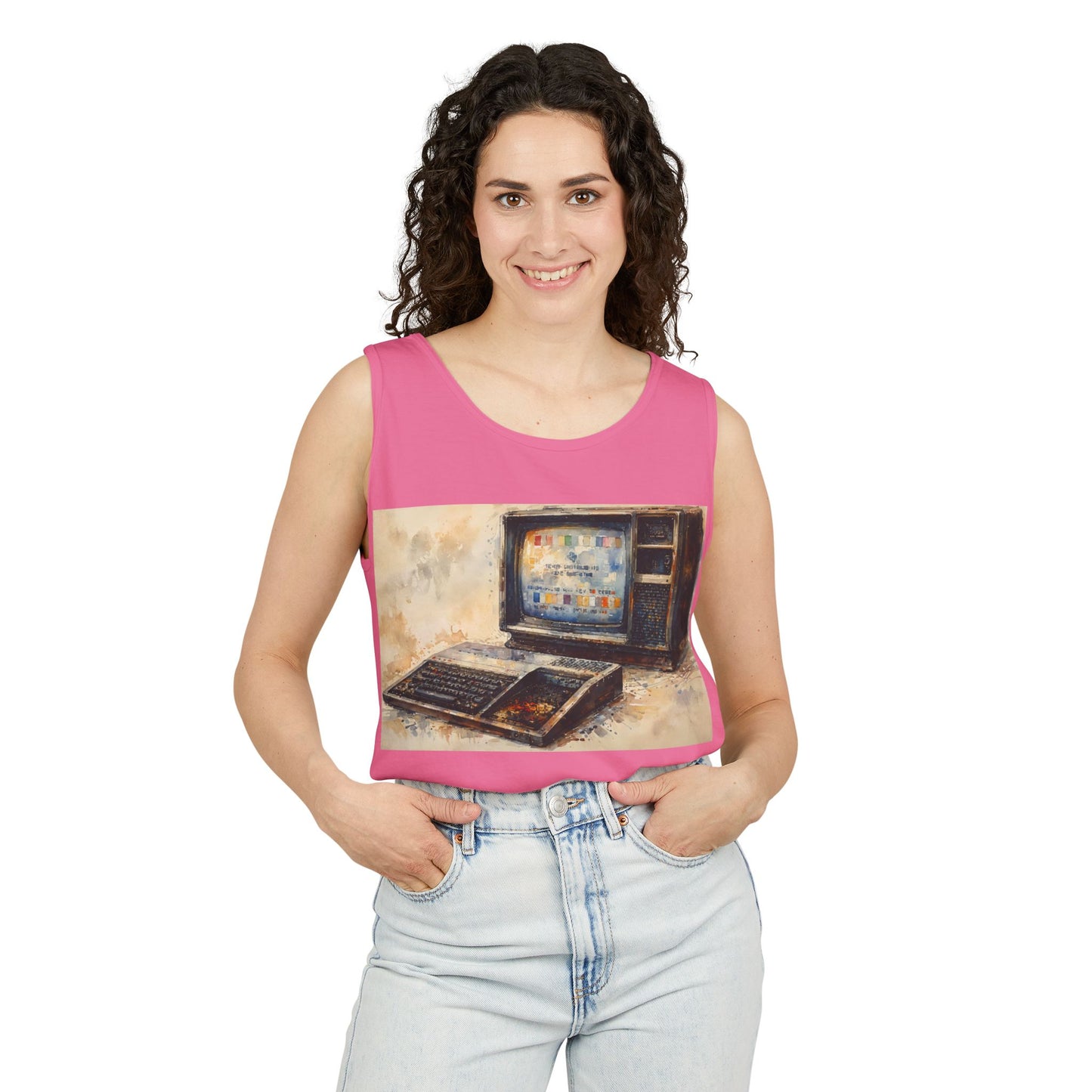 TI-99/4A Home Computer Inspired Tank Top | Oil Art Color | Unisex Retro Graphic Tee for Tech Lovers, Summer Fashion, Gift for Nerds, Festival Wear, 80s Style