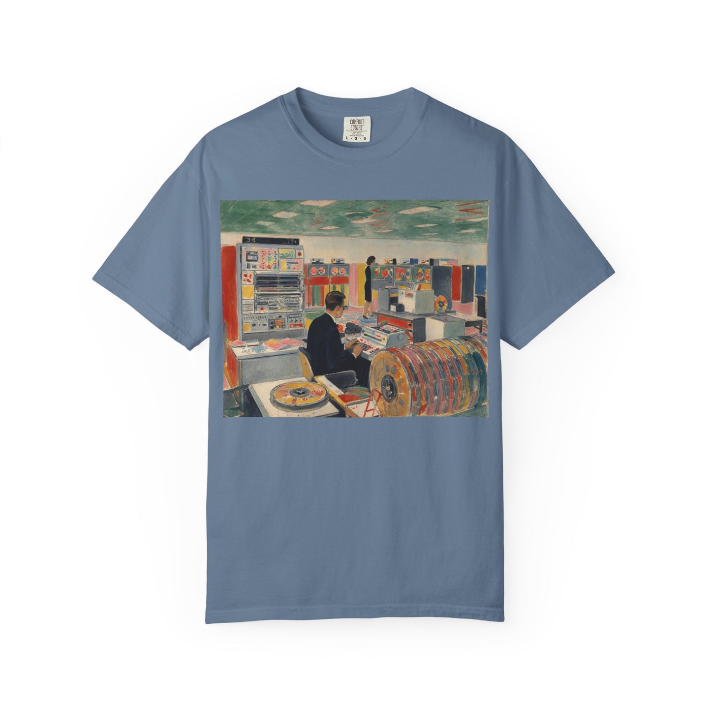 Classic Mainframe Computer T-Shirt with control panel on back - Modern Art Color