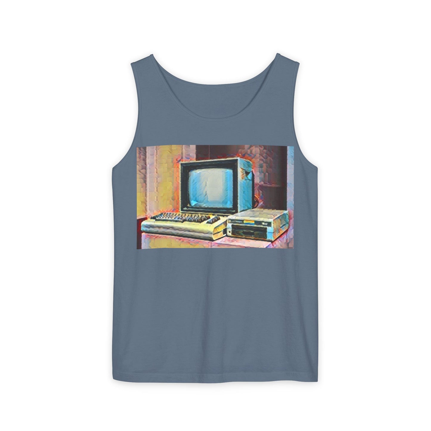 Classic 8 bit home computer inspired Tank Top | Spray Art Color | Unisex Retro Graphic Tee for Tech Lovers, Summer Fashion, Gift for Nerds, Festival Wear, 80s Style