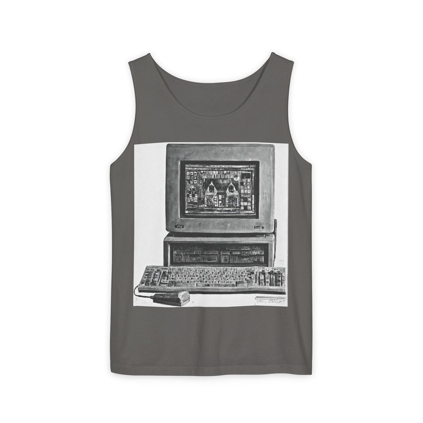 Classic business machine inspired Tank Top | Monochrome Art | Unisex Retro Graphic Tee for Tech Lovers, Summer Fashion, Gift for Nerds, Festival Wear, 80s Style