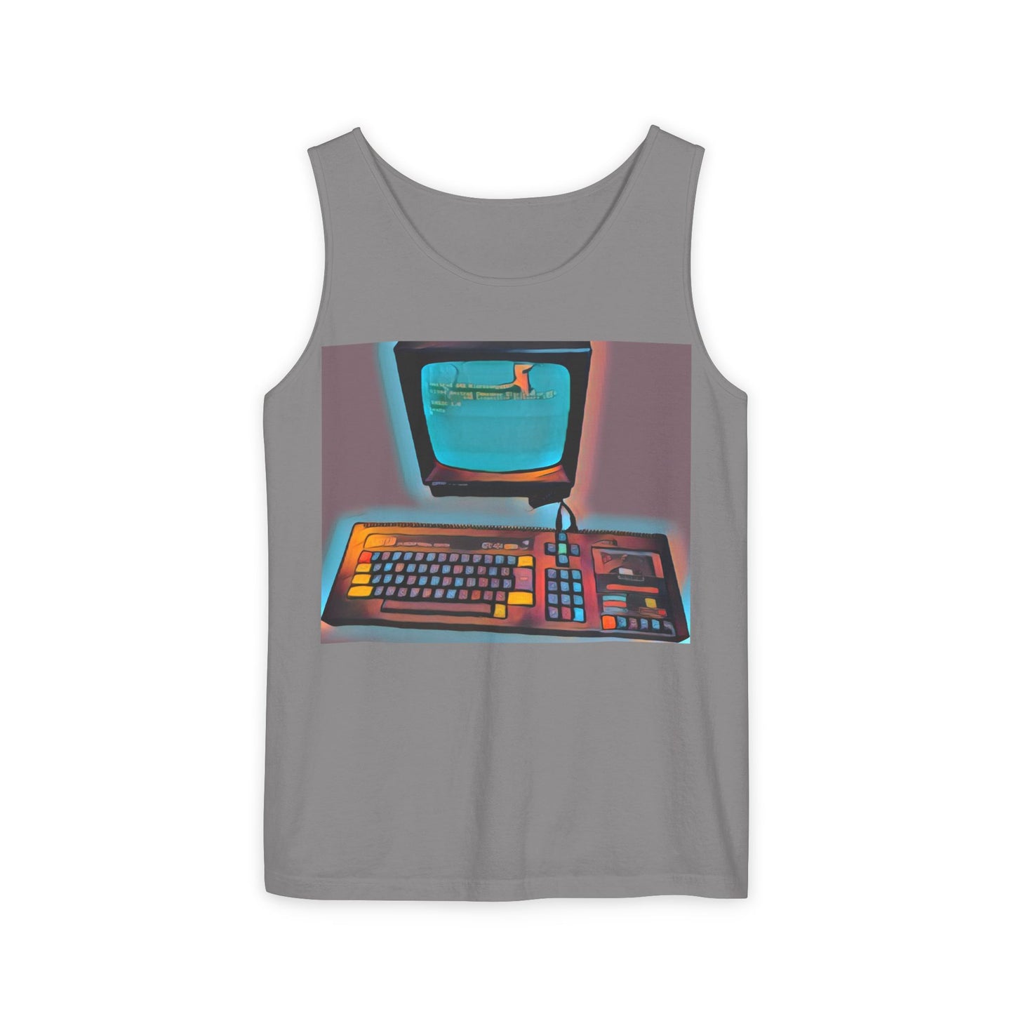 Classic 8 bit home computer inspired Tank Top | Print Art Color | Unisex Retro Graphic Tee for Tech Lovers, Summer Fashion, Gift for Nerds, Festival Wear, 80s Style