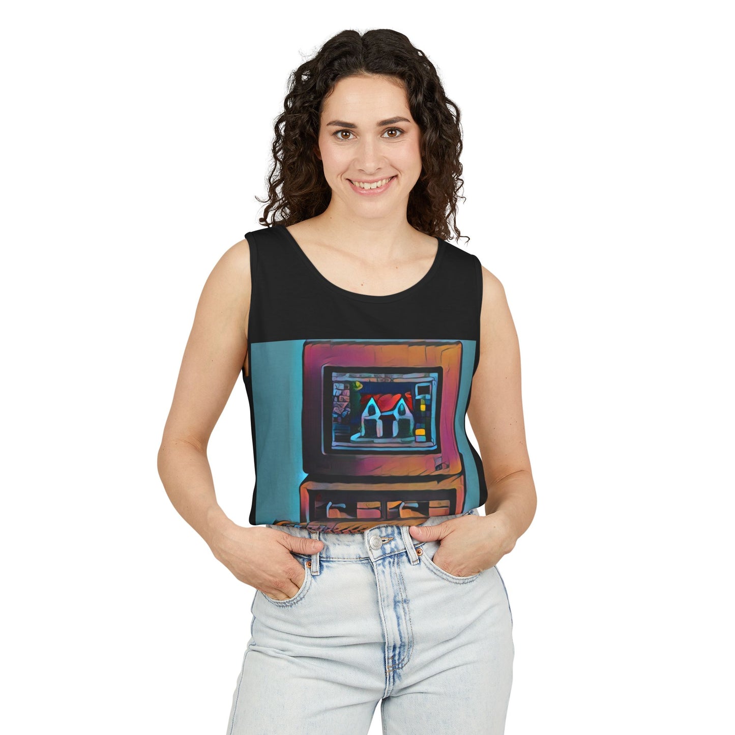 Classic business machine inspired Tank Top | Print Art Color | Unisex Retro Graphic Tee for Tech Lovers, Summer Fashion, Gift for Nerds, Festival Wear, 80s Style