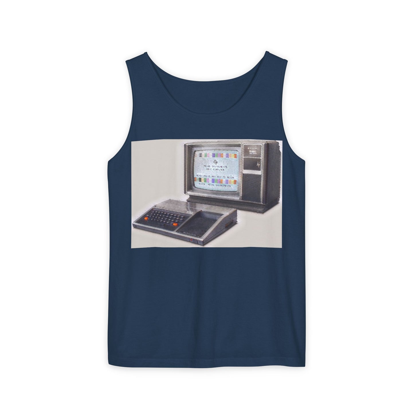 TI-99/4A Home Computer Inspired Tank Top | Matt Art Color | Unisex Retro Graphic Tee for Tech Lovers, Summer Fashion, Gift for Nerds, Festival Wear, 80s Style