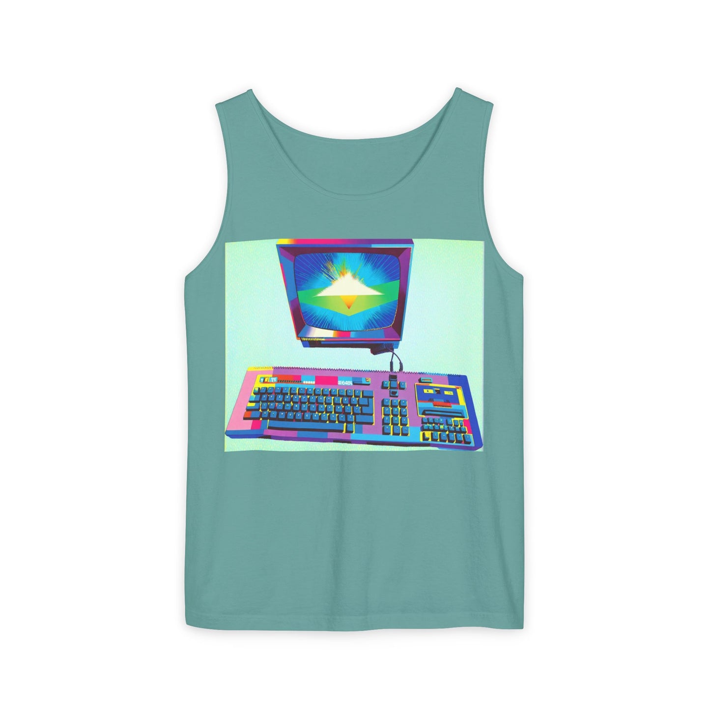 Classic 8 bit home computer inspired Tank Top | Multi-Color Art | Unisex Retro Graphic Tee for Tech Lovers, Summer Fashion, Gift for Nerds, Festival Wear, 80s Style