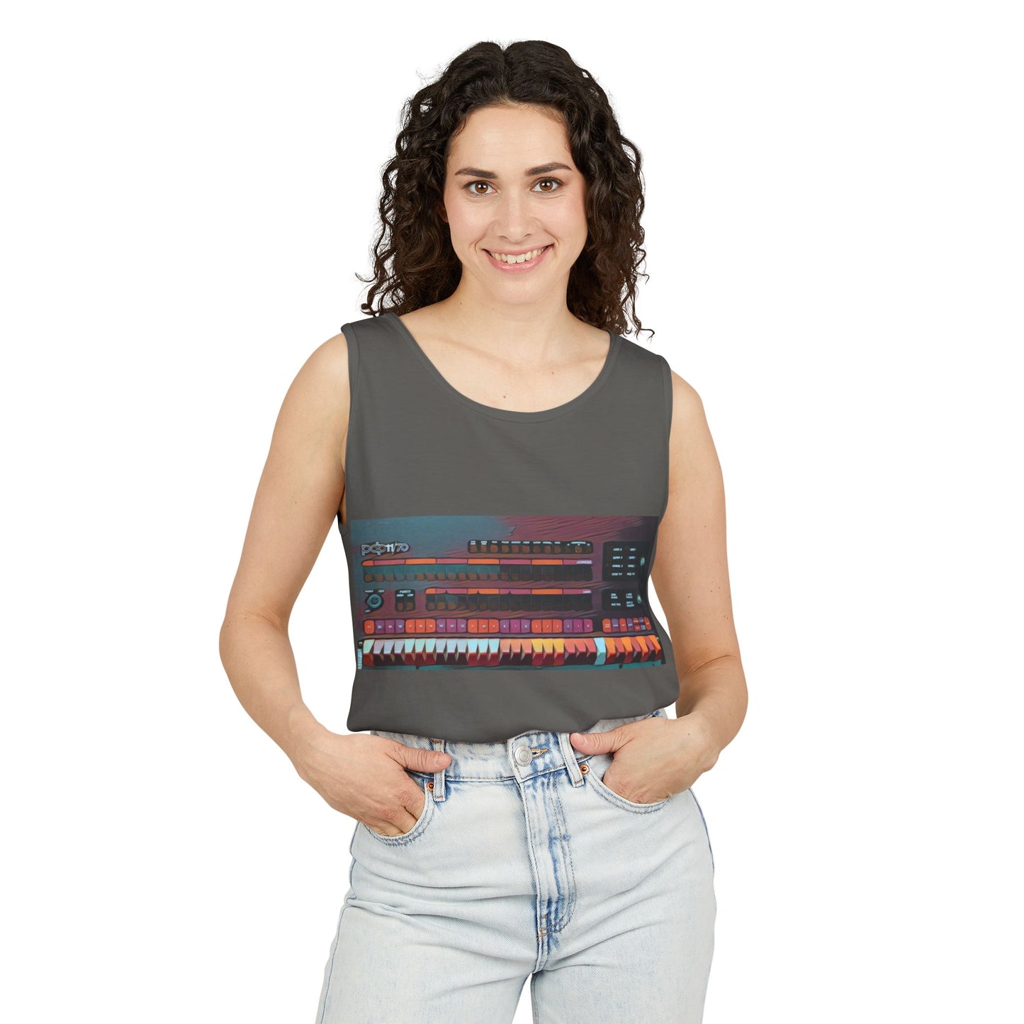 Mini Computer Inspired Tank Top | Unisex Retro Graphic Tee for Tech Lovers, Summer Fashion, Gift for Nerds, Festival Wear, 80s Style