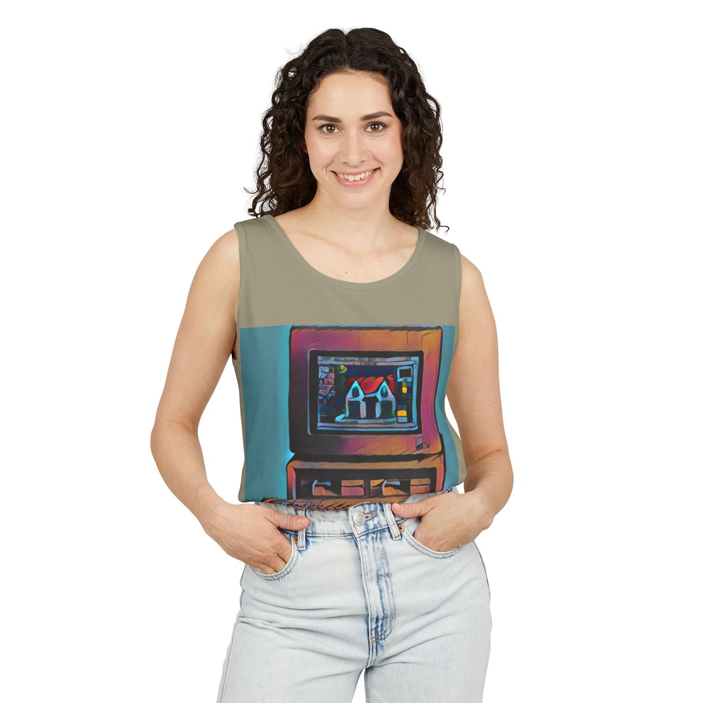 Classic business machine inspired Tank Top | Print Art Color | Unisex Retro Graphic Tee for Tech Lovers, Summer Fashion, Gift for Nerds, Festival Wear, 80s Style
