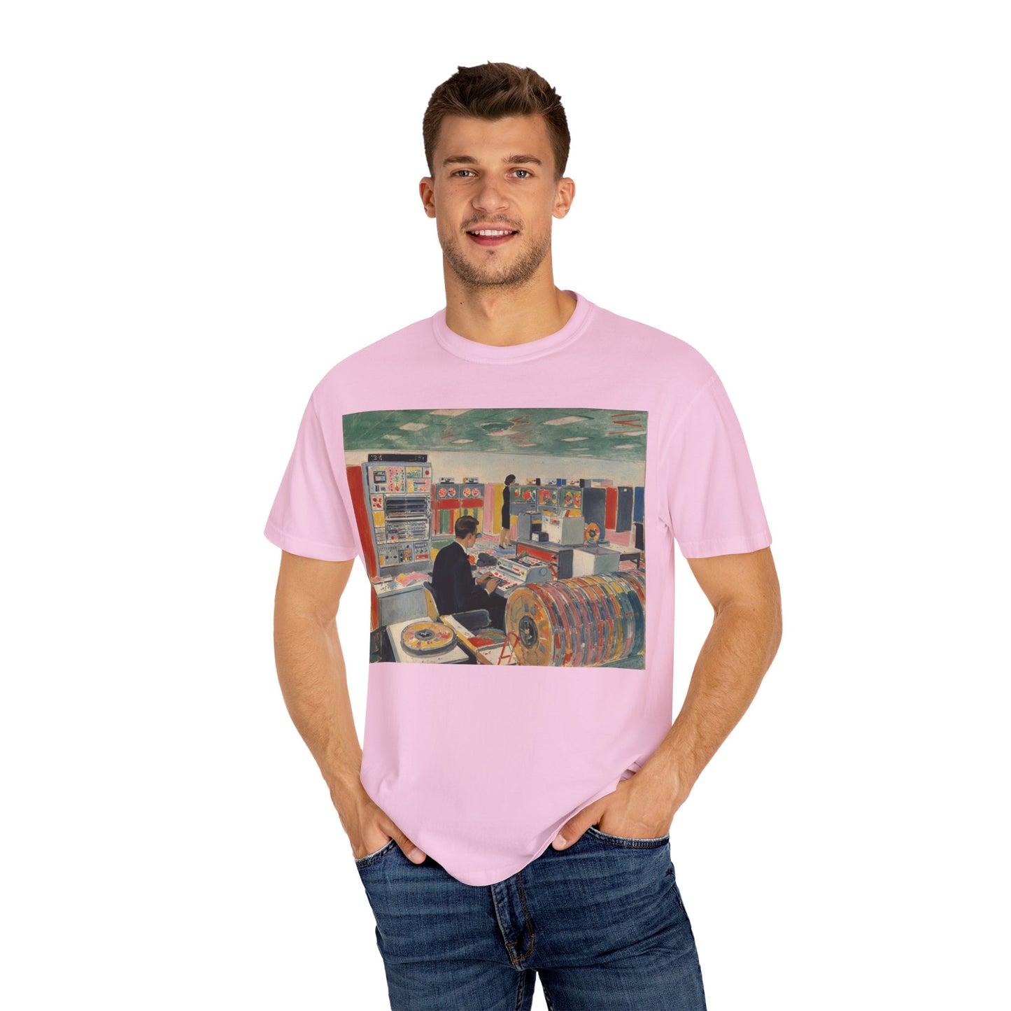 Classic Mainframe Computer T-Shirt with control panel on back - Modern Art Color