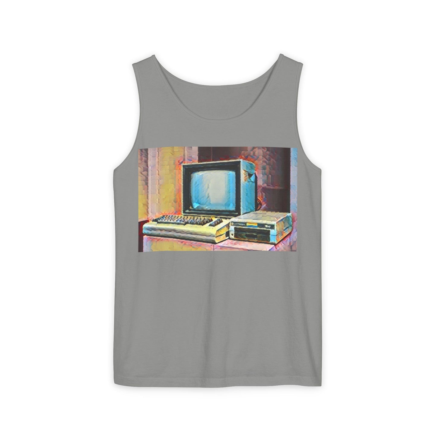 Classic 8 bit home computer inspired Tank Top | Spray Art Color | Unisex Retro Graphic Tee for Tech Lovers, Summer Fashion, Gift for Nerds, Festival Wear, 80s Style