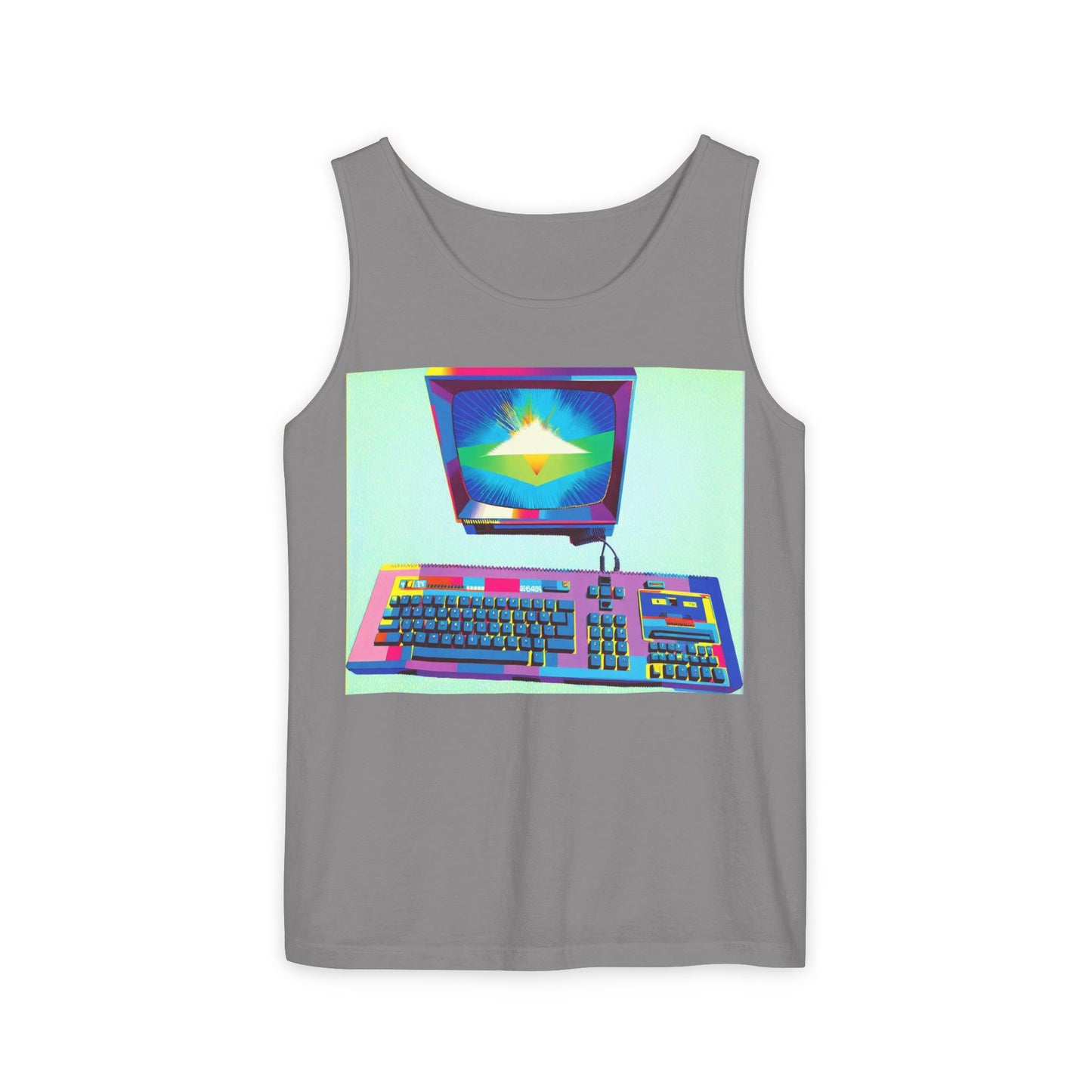 Classic 8 bit home computer inspired Tank Top | Multi-Color Art | Unisex Retro Graphic Tee for Tech Lovers, Summer Fashion, Gift for Nerds, Festival Wear, 80s Style
