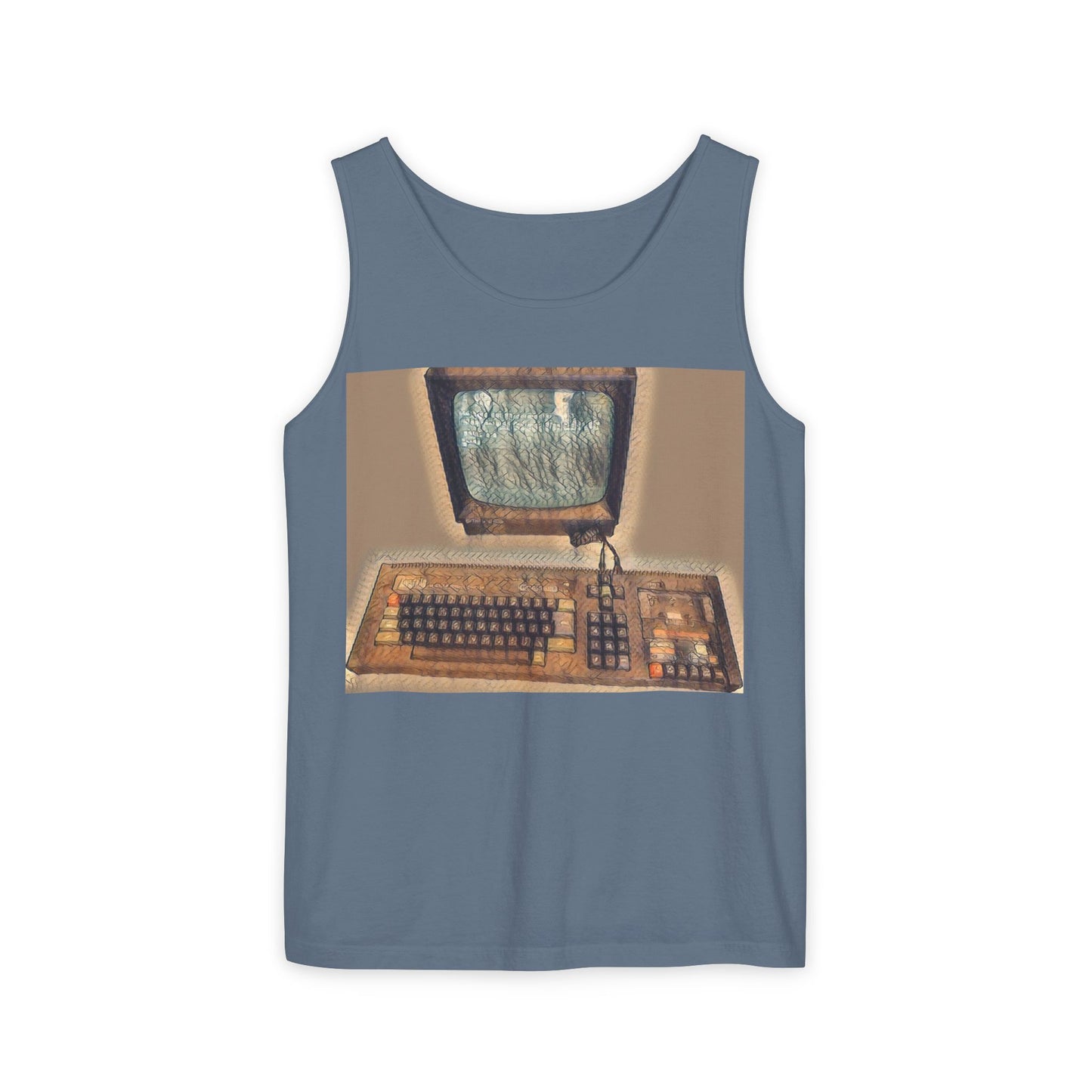 Classic 8 bit home computer inspired Tank Top | Faded Art Color | Unisex Retro Graphic Tee for Tech Lovers, Summer Fashion, Gift for Nerds, Festival Wear, 80s Style