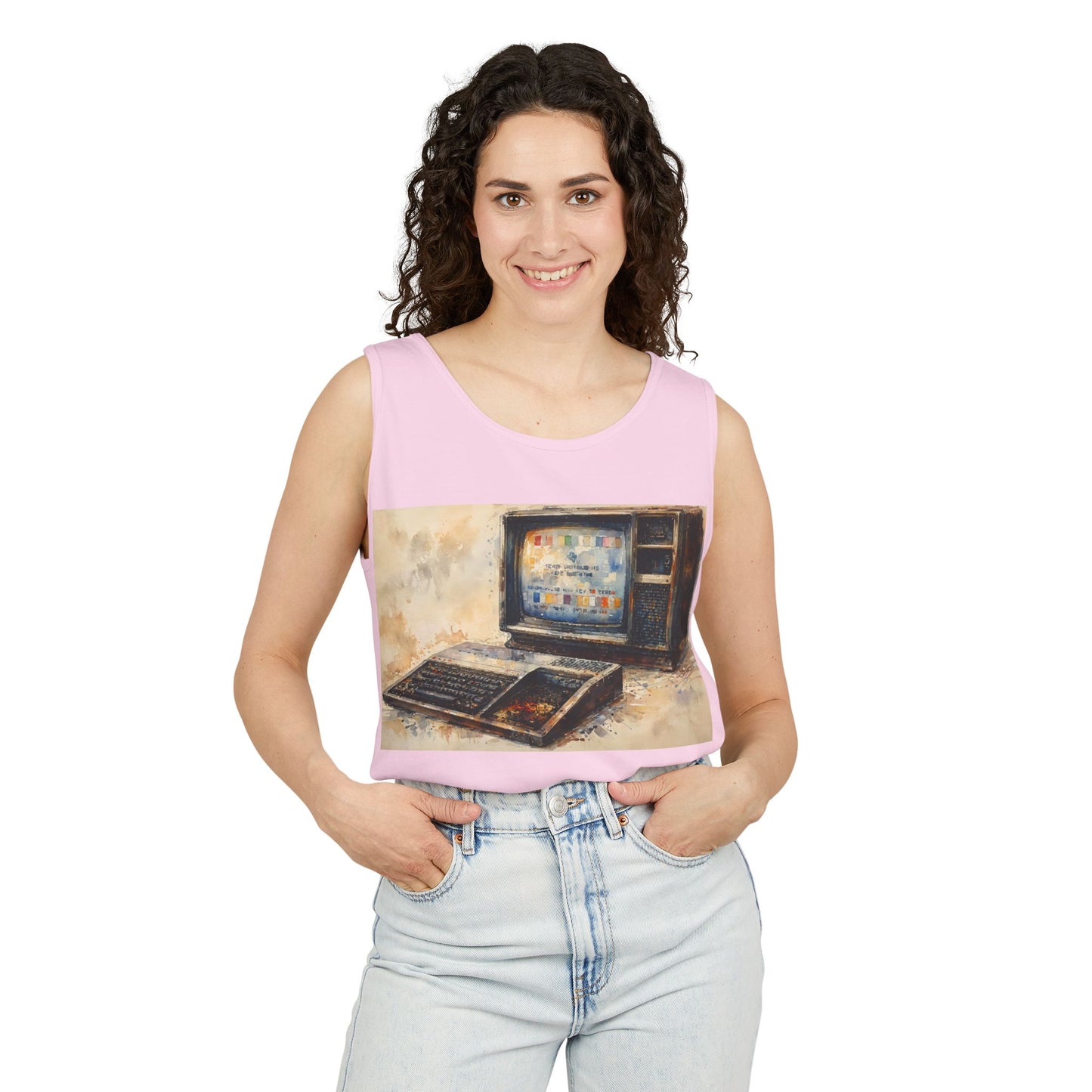 TI-99/4A Home Computer Inspired Tank Top | Oil Art Color | Unisex Retro Graphic Tee for Tech Lovers, Summer Fashion, Gift for Nerds, Festival Wear, 80s Style