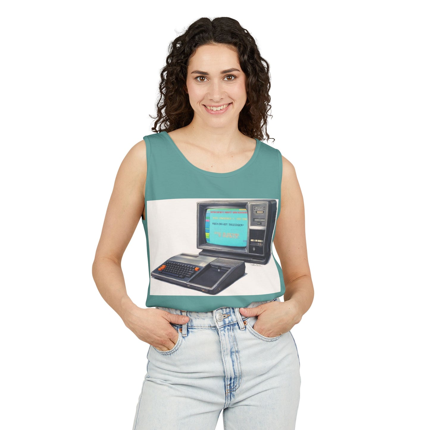 TI-99/4A Home Computer Inspired Tank Top | Mosaic Art Color | Unisex Retro Graphic Tee for Tech Lovers, Summer Fashion, Gift for Nerds, Festival Wear, 80s Style