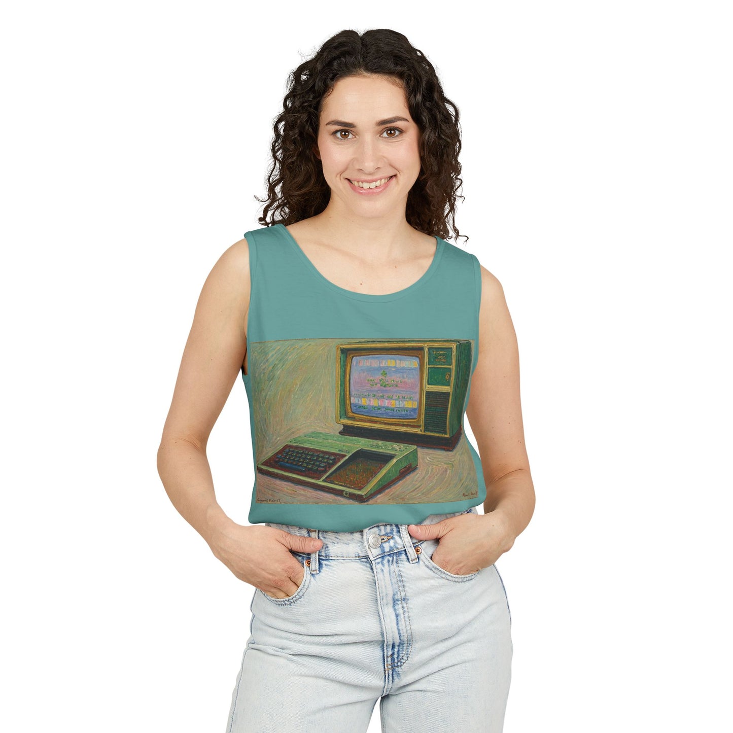 TI-99/4A Home Computer Inspired Tank Top | Oil Art 2 | Unisex Retro Graphic Tee for Tech Lovers, Summer Fashion, Gift for Nerds, Festival Wear, 80s Style