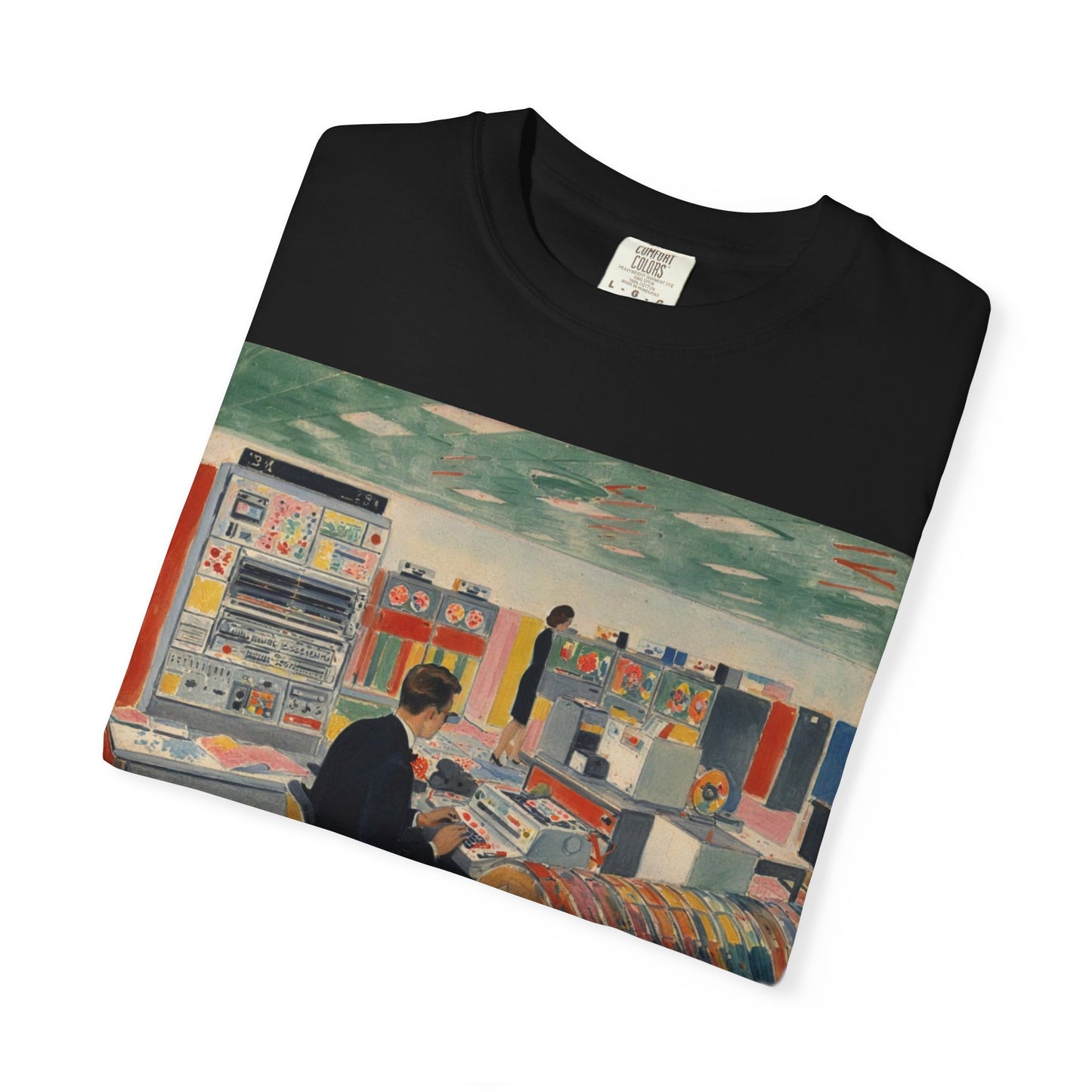 Classic Mainframe Computer T-Shirt with control panel on back - Modern Art Color
