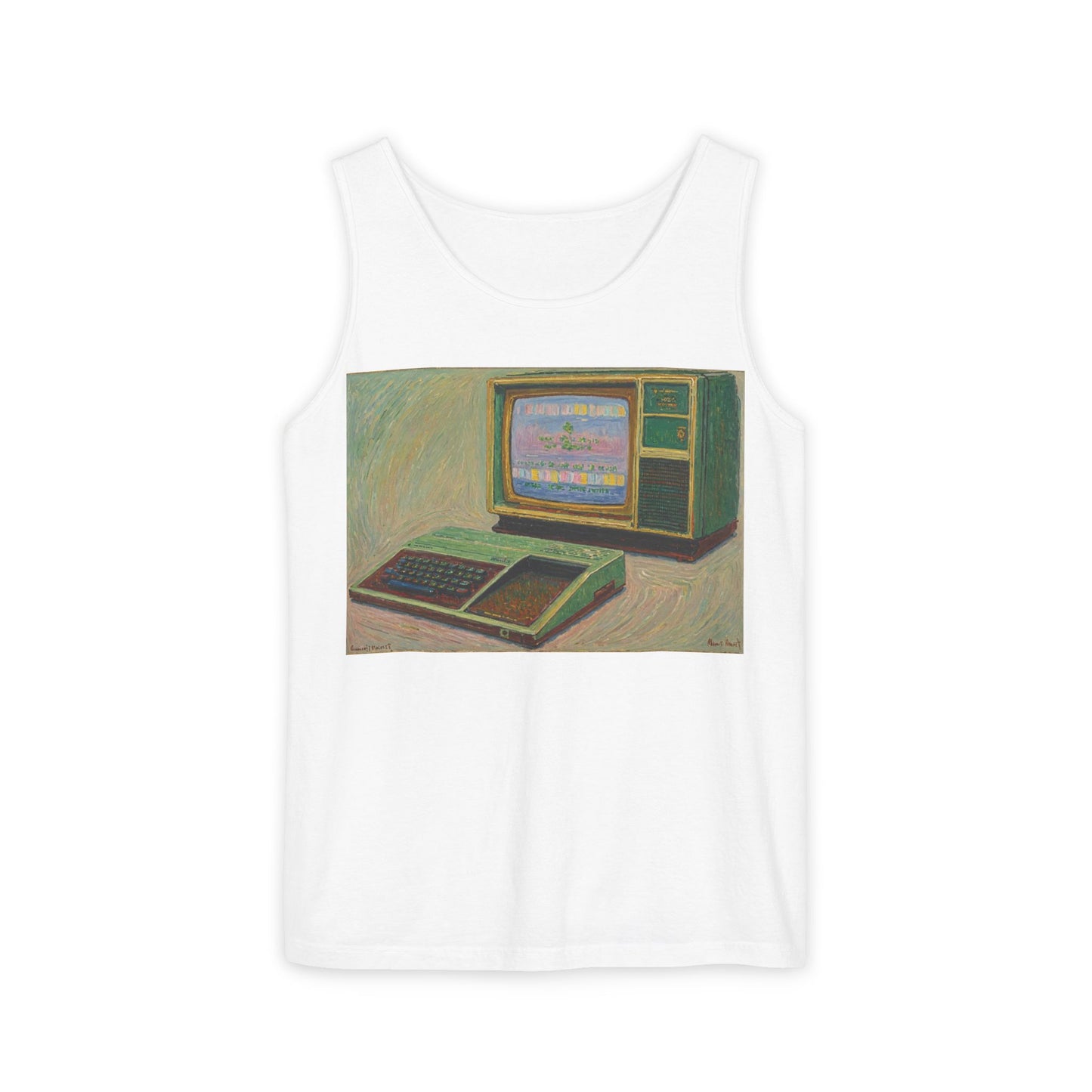 TI-99/4A Home Computer Inspired Tank Top | Oil Art 2 | Unisex Retro Graphic Tee for Tech Lovers, Summer Fashion, Gift for Nerds, Festival Wear, 80s Style