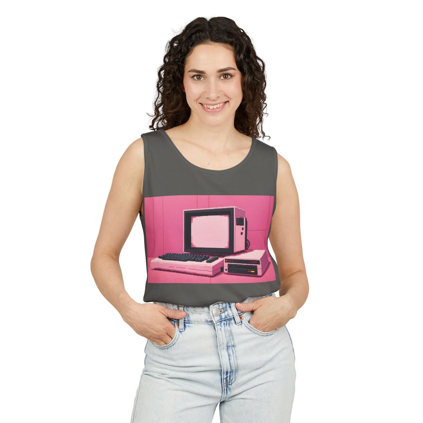 Classic 8 bit home computer inspired Tank Top | Pixel Art Color | Unisex Retro Graphic Tee for Tech Lovers, Summer Fashion, Gift for Nerds, Festival Wear, 80s Style