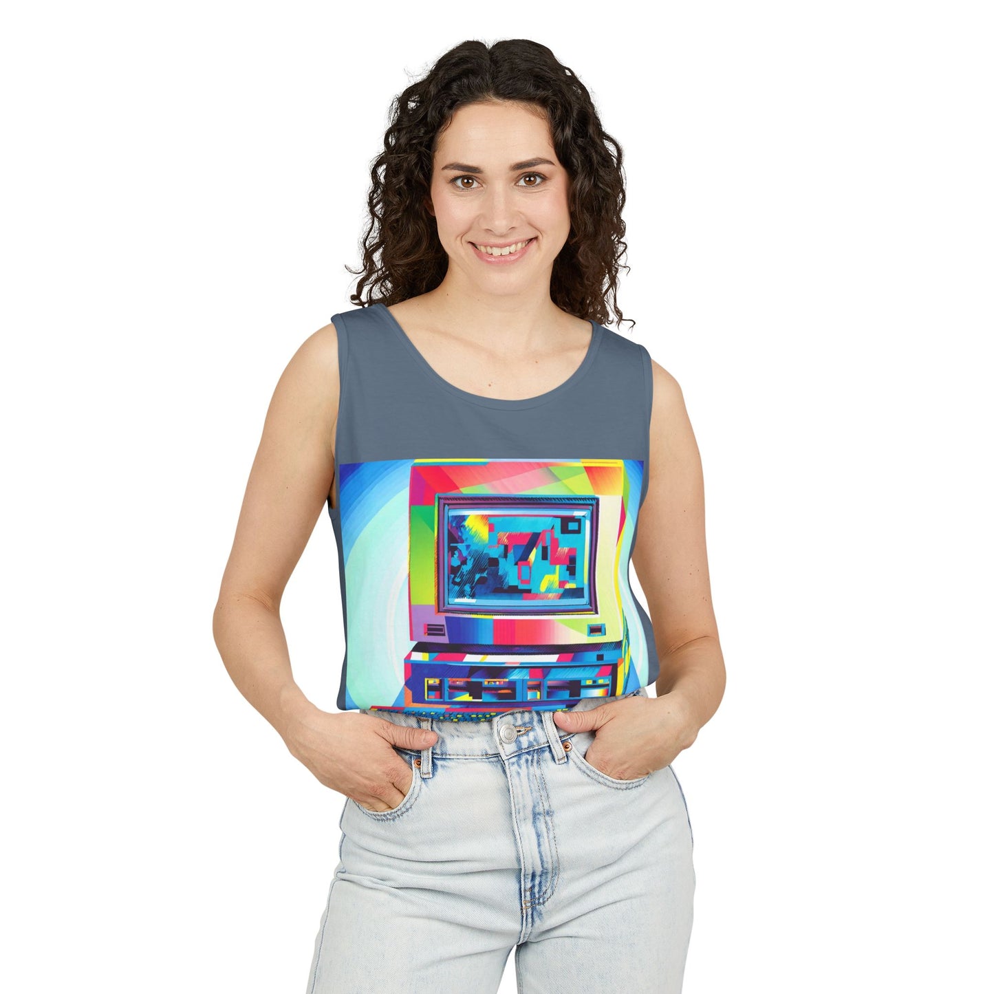Classic business machine inspired Tank Top | Multi-Color Art | Unisex Retro Graphic Tee for Tech Lovers, Summer Fashion, Gift for Nerds, Festival Wear, 80s Style