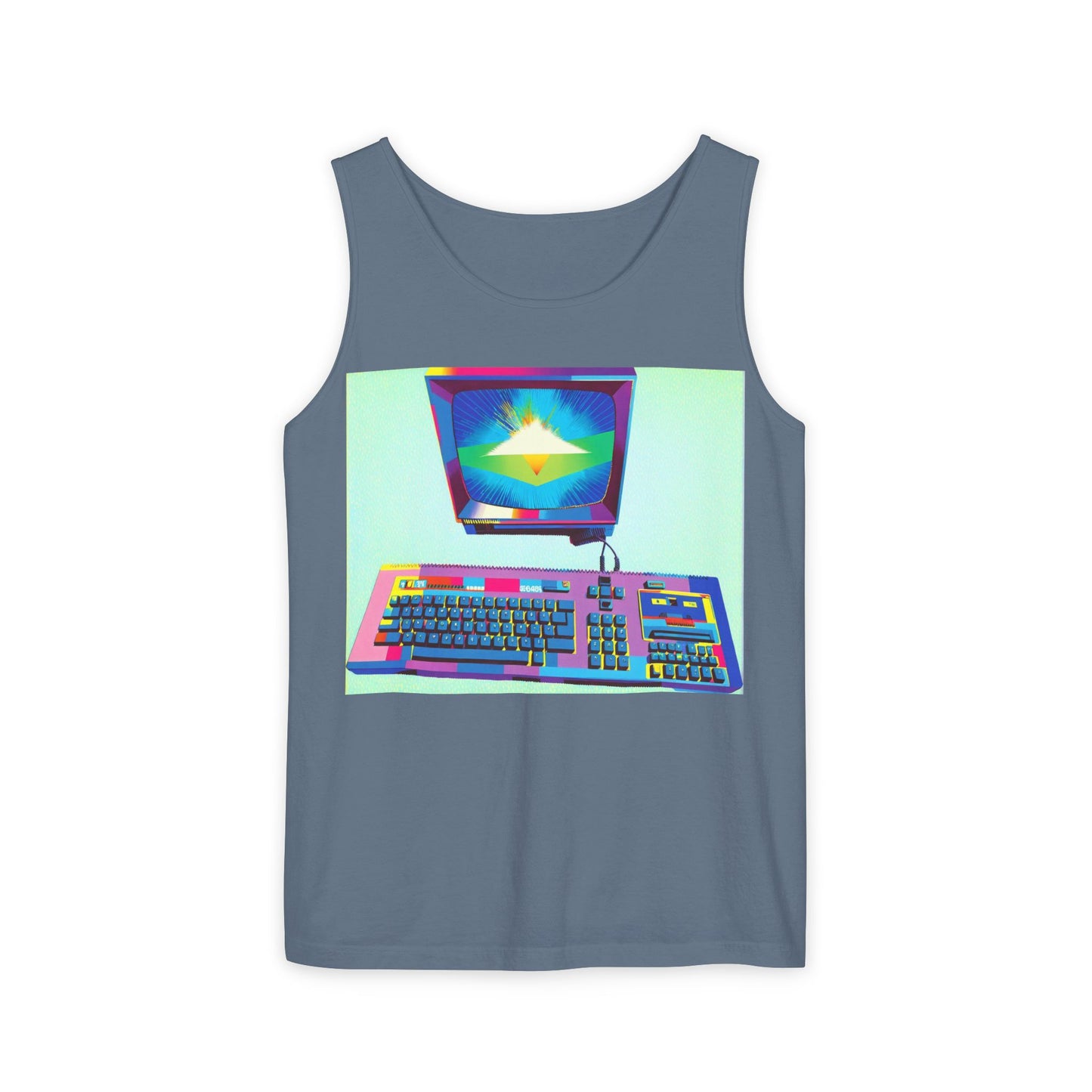 Classic 8 bit home computer inspired Tank Top | Multi-Color Art | Unisex Retro Graphic Tee for Tech Lovers, Summer Fashion, Gift for Nerds, Festival Wear, 80s Style