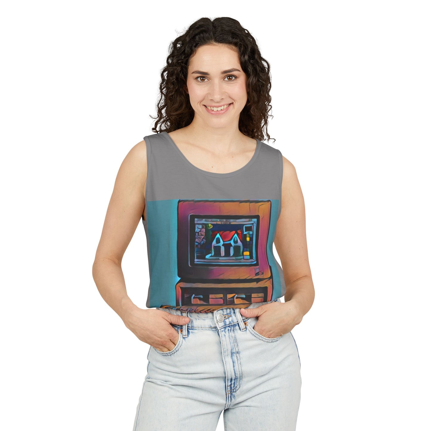 Classic business machine inspired Tank Top | Print Art Color | Unisex Retro Graphic Tee for Tech Lovers, Summer Fashion, Gift for Nerds, Festival Wear, 80s Style