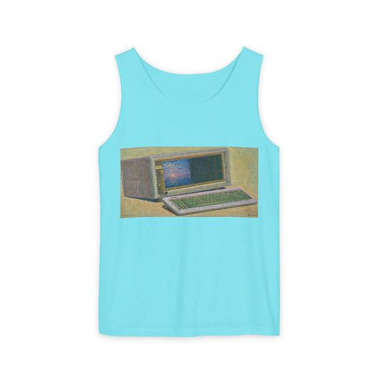 Classic Luggable PC Inspired Tank Top | Unisex Retro Graphic Tee for Tech Lovers, Summer Fashion, Gift for Nerds, Festival Wear, 80s Style
