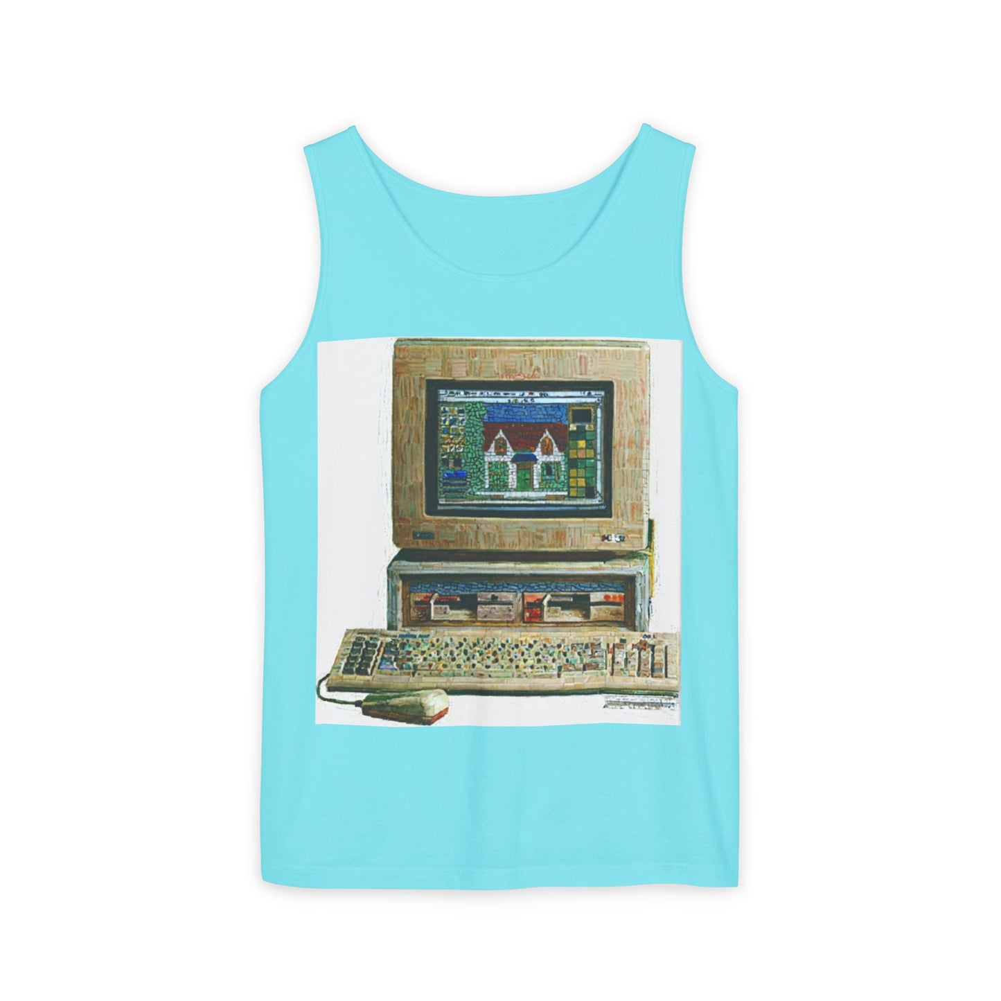 Classic business machine inspired Tank Top | Mosaic Art Color | Unisex Retro Graphic Tee for Tech Lovers, Summer Fashion, Gift for Nerds, Festival Wear, 80s Style
