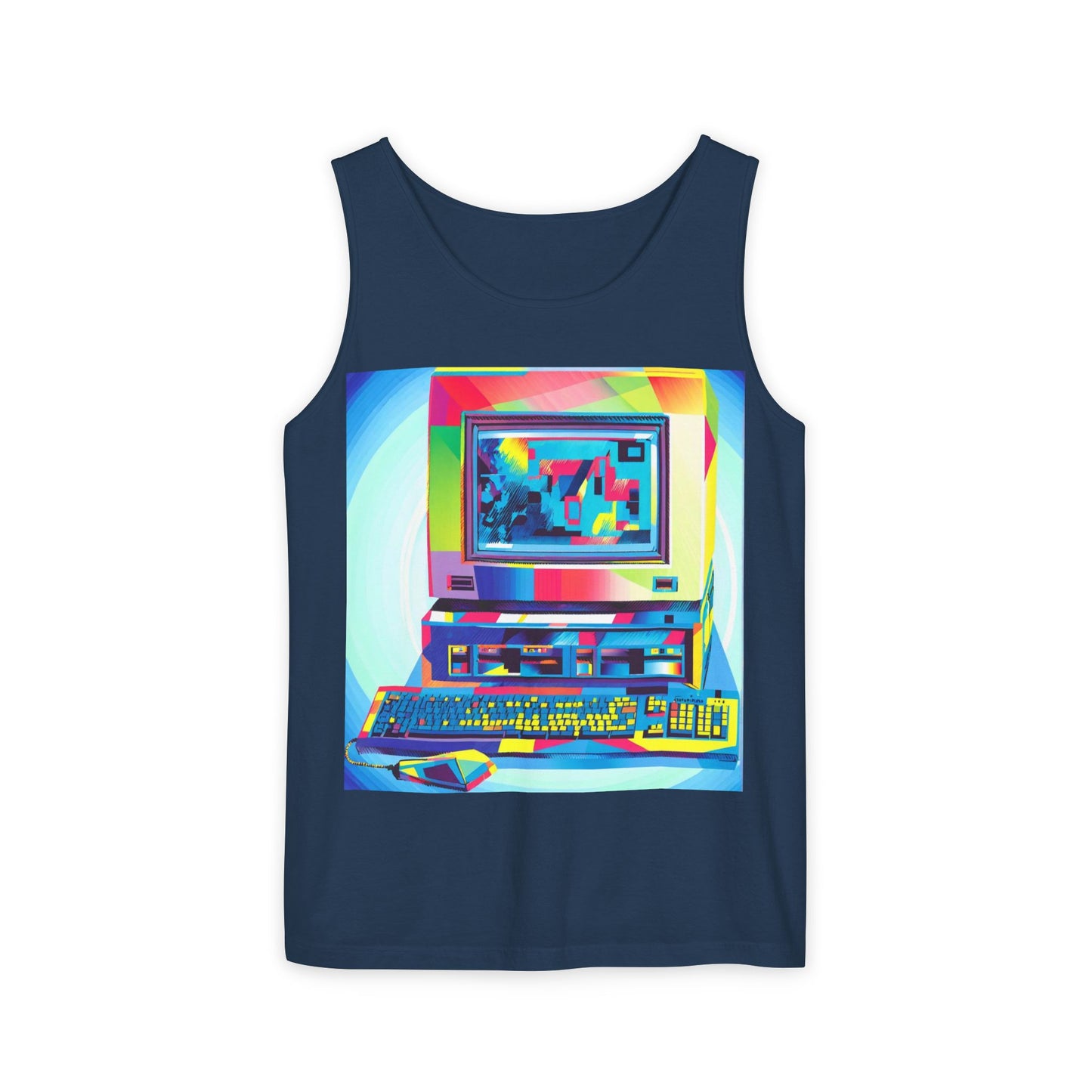 Classic business machine inspired Tank Top | Multi-Color Art | Unisex Retro Graphic Tee for Tech Lovers, Summer Fashion, Gift for Nerds, Festival Wear, 80s Style