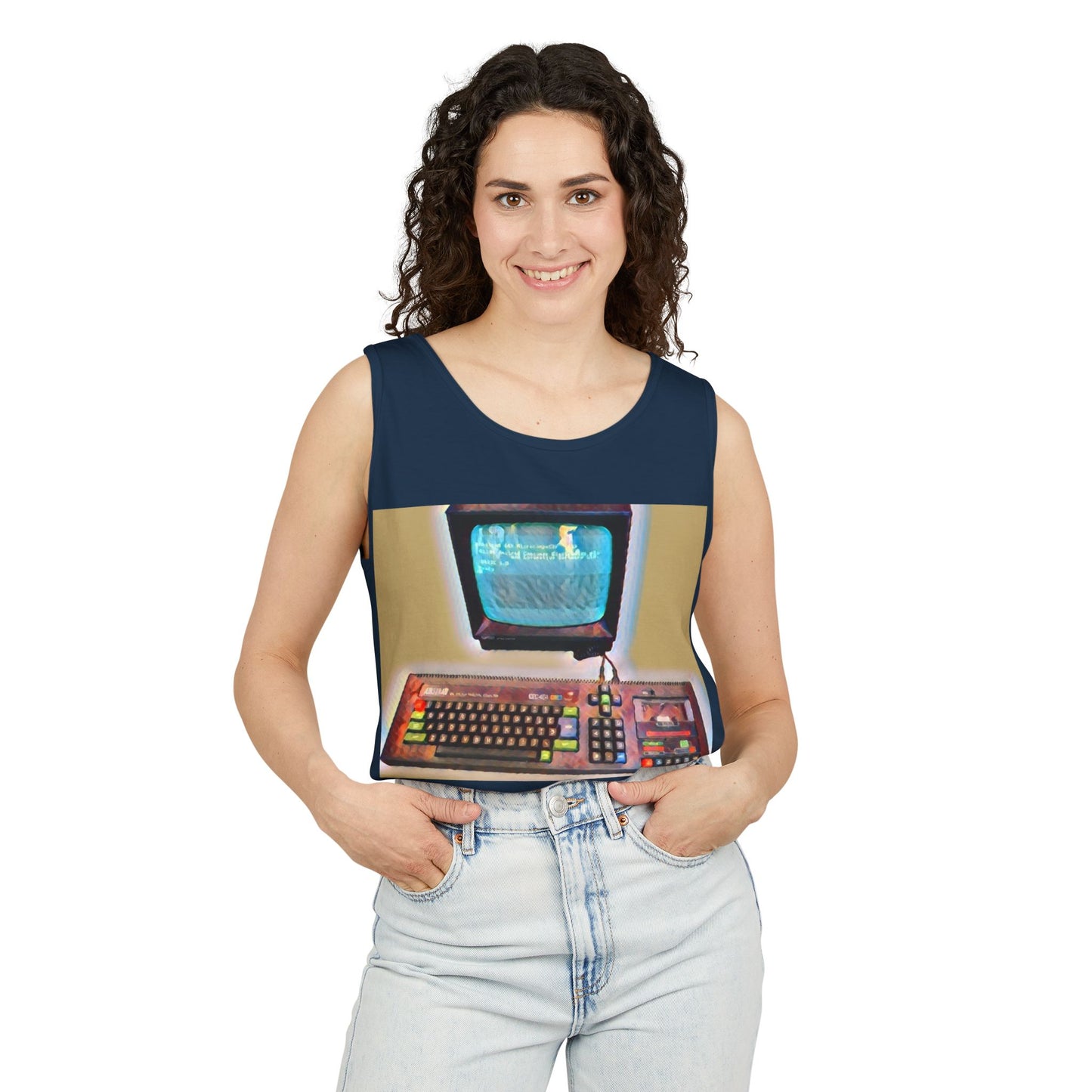 Classic 8 bit home computer inspired Tank Top | Color Print Art | Unisex Retro Graphic Tee for Tech Lovers, Summer Fashion, Gift for Nerds, Festival Wear, 80s Style