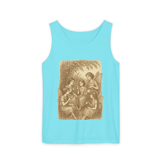 Even Fairies Need Tea Breaks! Tank Top | Harmsworth Art | Unisex Retro Graphic Tee for Tech Lovers, Summer Fashion, Gift for Nerds, Festival Wear, 80s Style