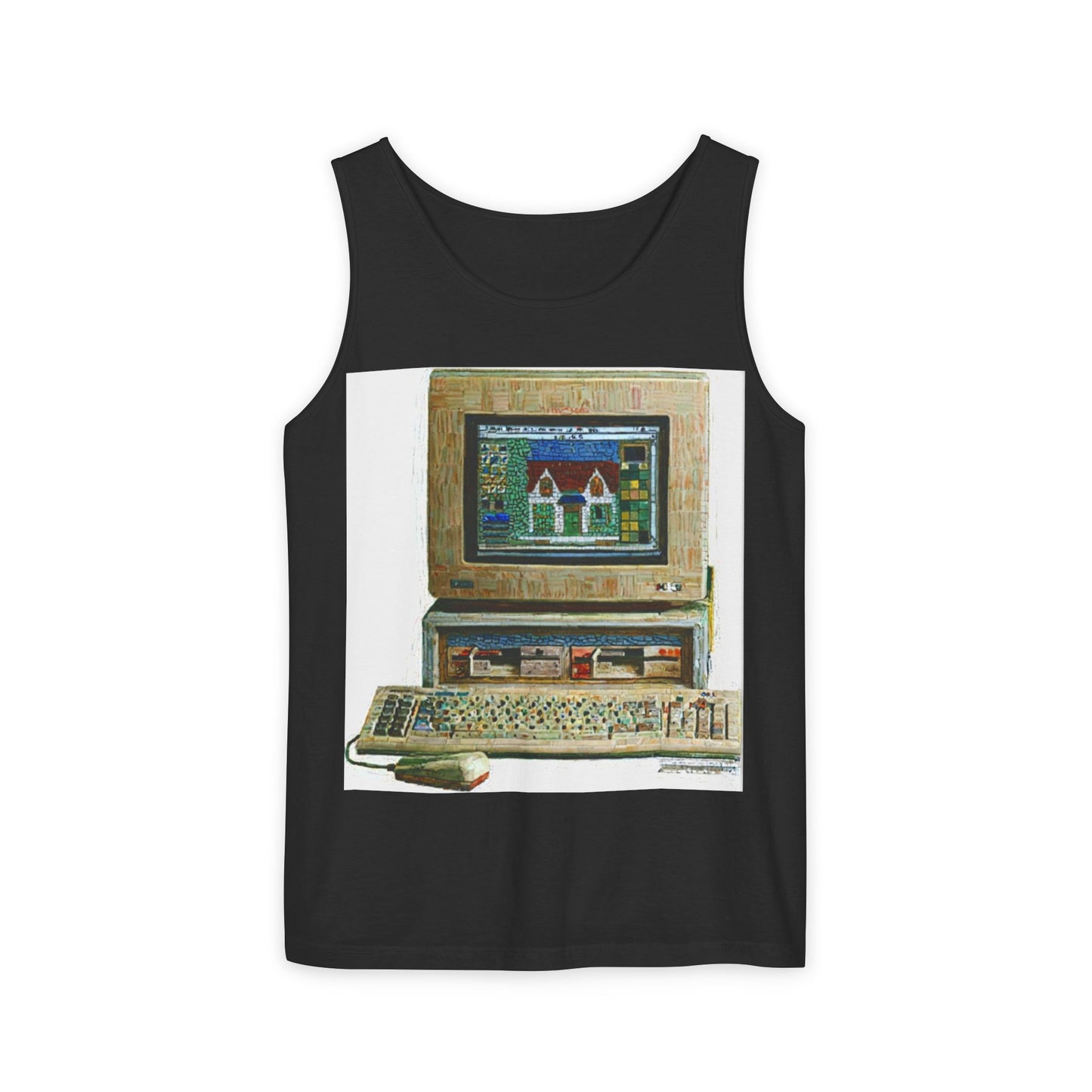Classic business machine inspired Tank Top | Mosaic Art Color | Unisex Retro Graphic Tee for Tech Lovers, Summer Fashion, Gift for Nerds, Festival Wear, 80s Style
