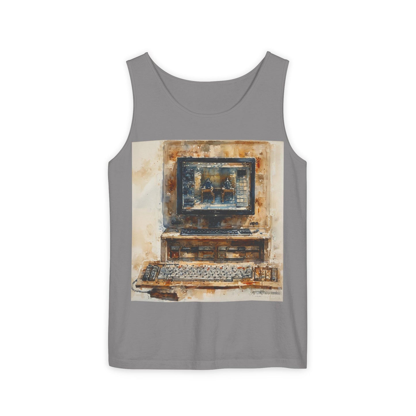 Classic business machine inspired Tank Top | Paint Art | Unisex Retro Graphic Tee for Tech Lovers, Summer Fashion, Gift for Nerds, Festival Wear, 80s Style