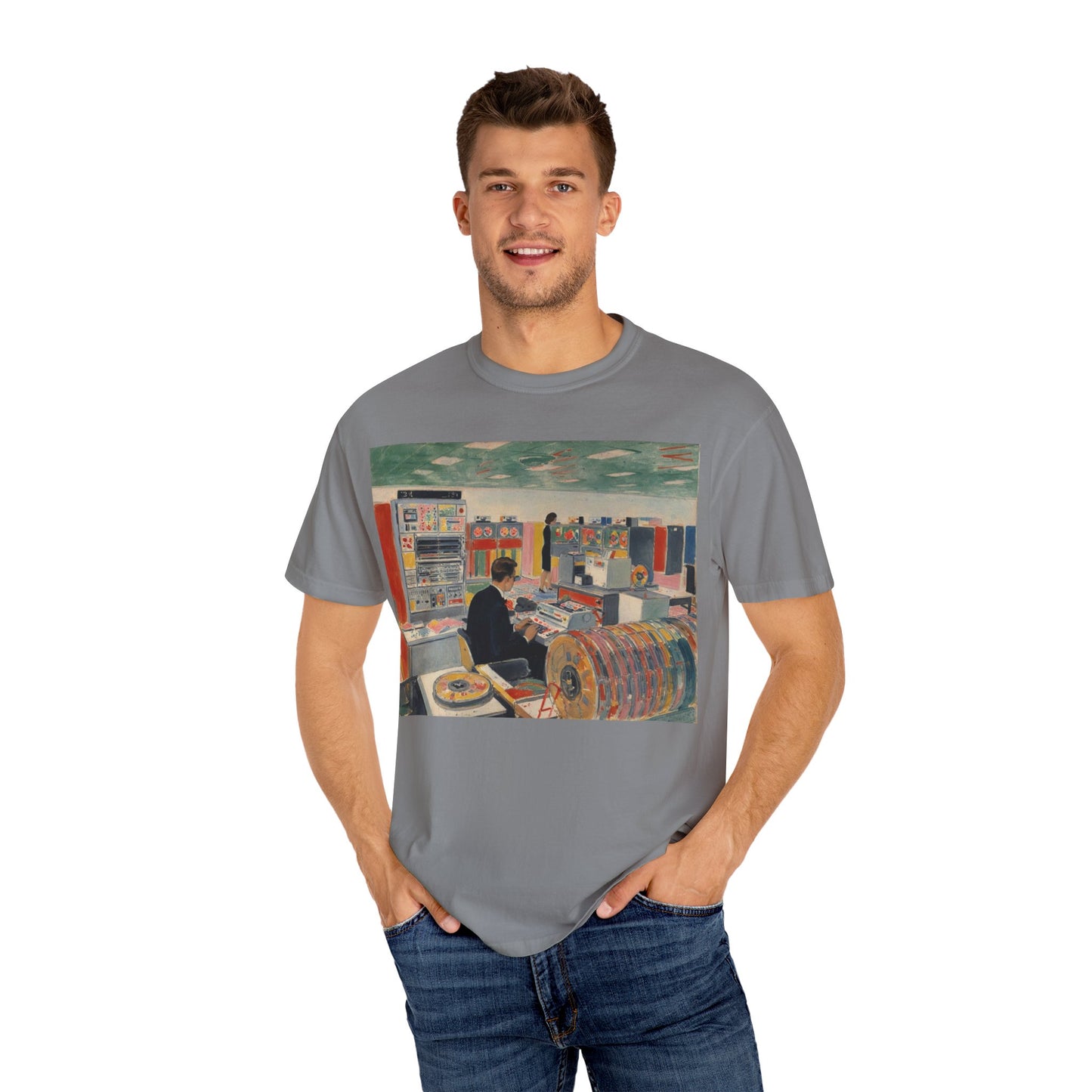 Classic Mainframe Computer T-Shirt with control panel on back - Modern Art Color