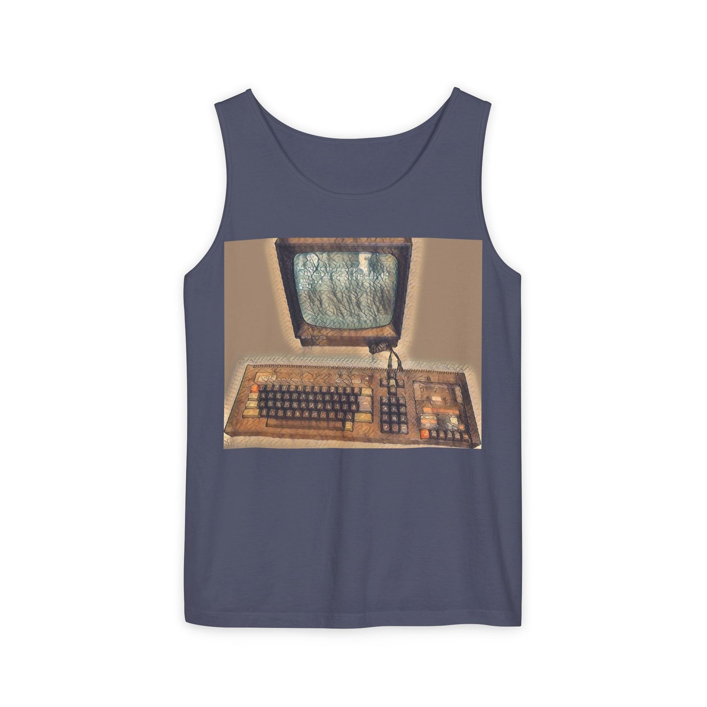 Classic 8 bit home computer inspired Tank Top | Faded Art Color | Unisex Retro Graphic Tee for Tech Lovers, Summer Fashion, Gift for Nerds, Festival Wear, 80s Style
