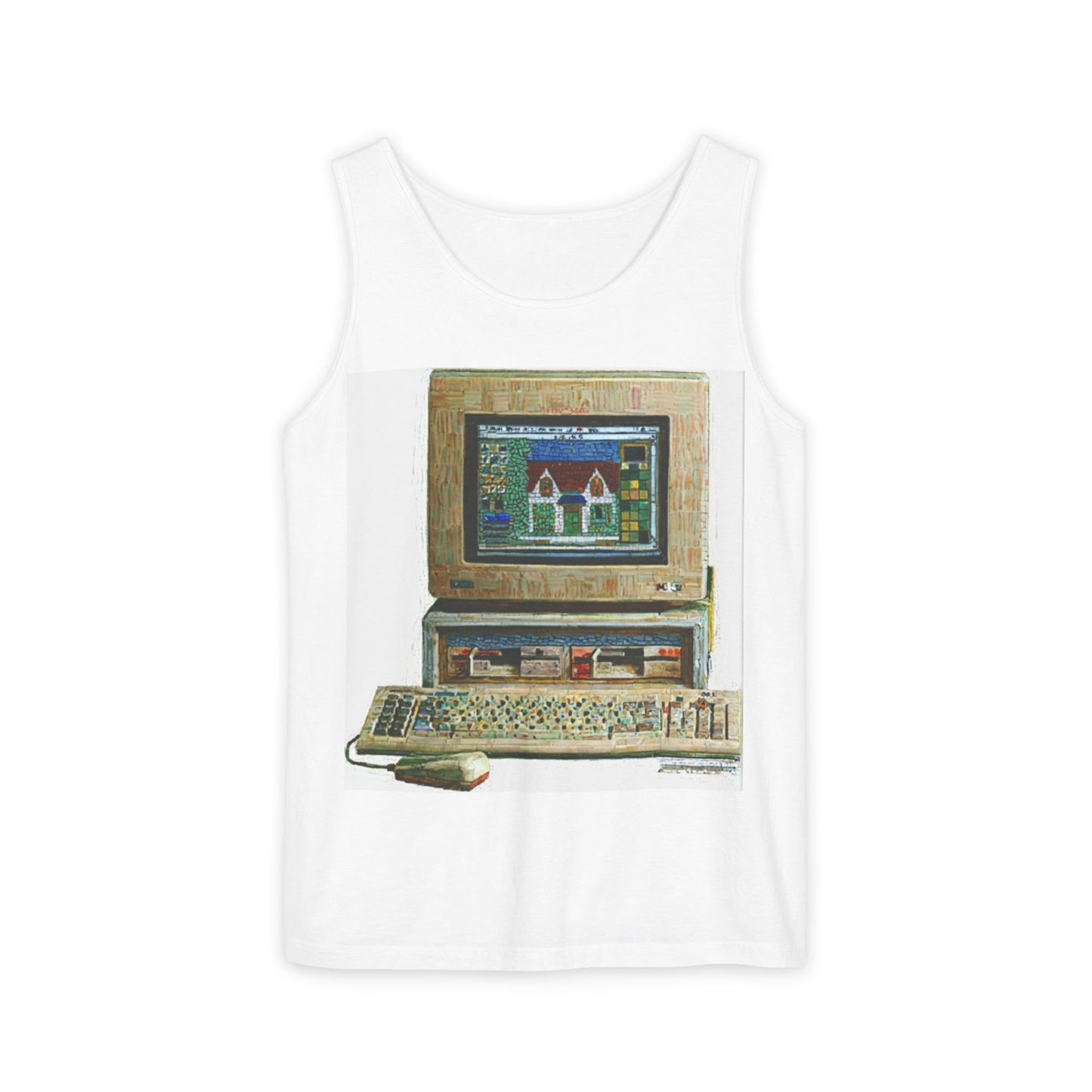 Classic business machine inspired Tank Top | Mosaic Art Color | Unisex Retro Graphic Tee for Tech Lovers, Summer Fashion, Gift for Nerds, Festival Wear, 80s Style