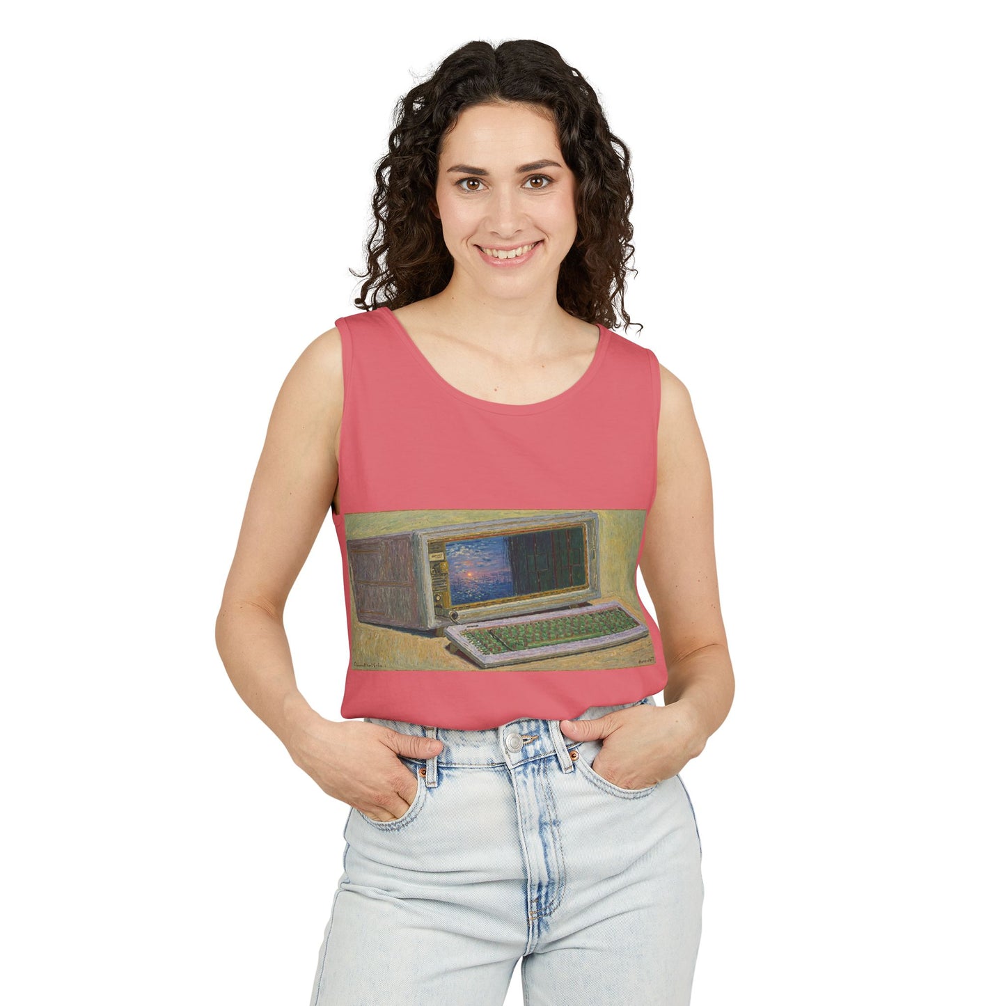 Classic Luggable PC Inspired Tank Top | Unisex Retro Graphic Tee for Tech Lovers, Summer Fashion, Gift for Nerds, Festival Wear, 80s Style