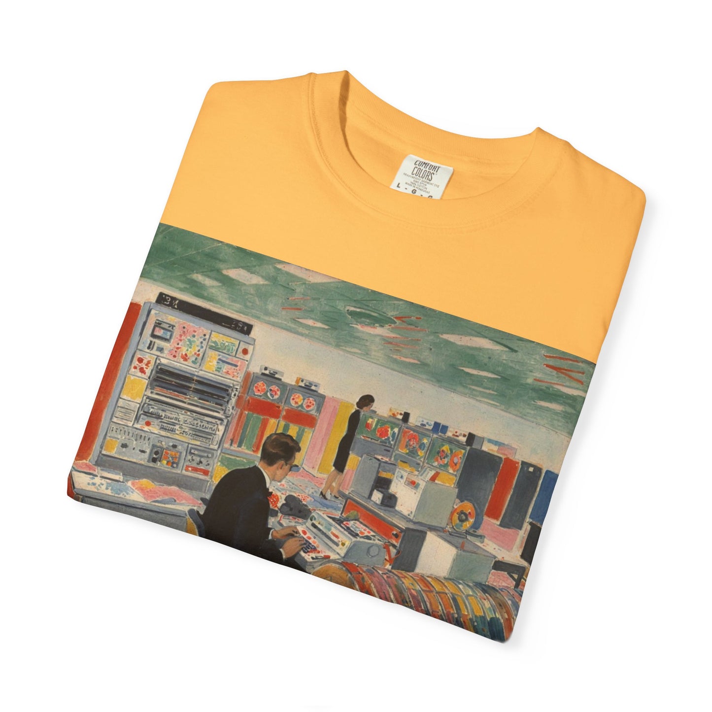 Classic Mainframe Computer T-Shirt with control panel on back - Modern Art Color