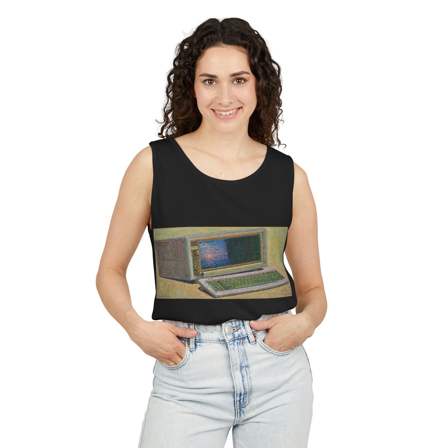 Classic Luggable PC Inspired Tank Top | Unisex Retro Graphic Tee for Tech Lovers, Summer Fashion, Gift for Nerds, Festival Wear, 80s Style