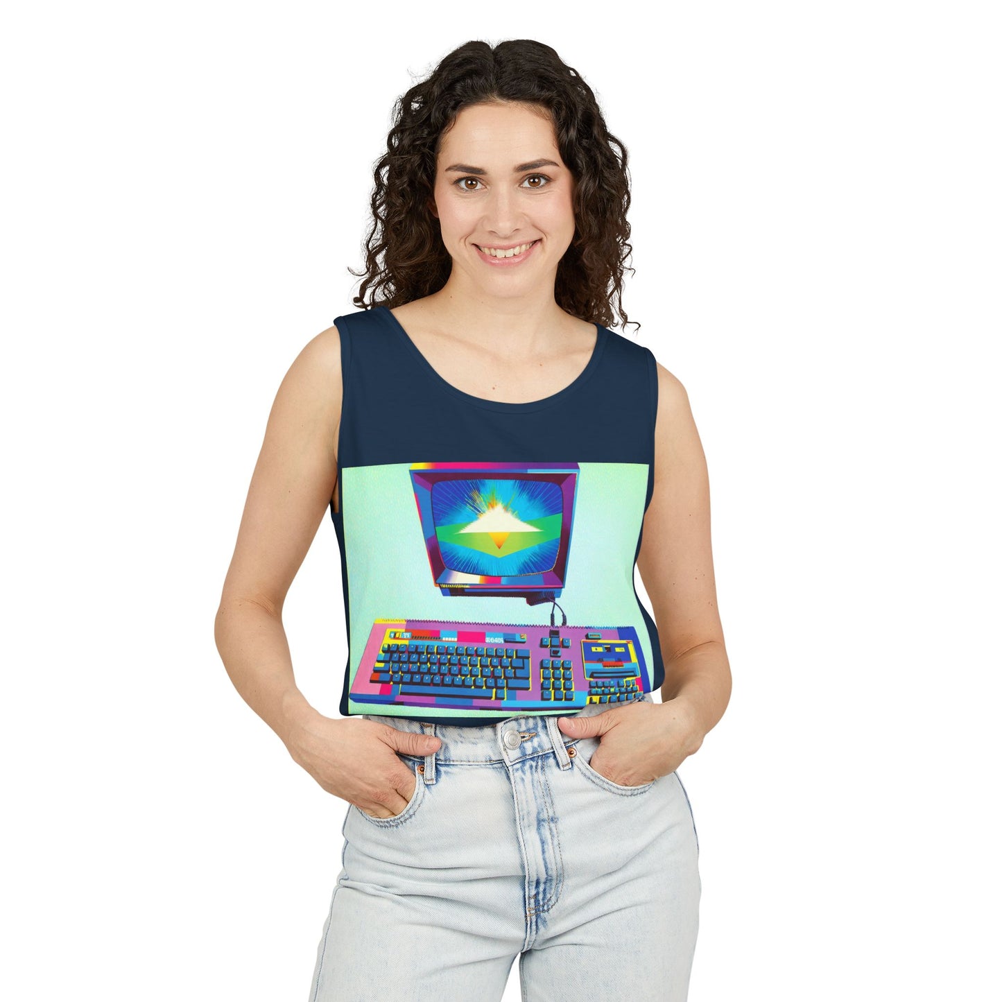 Classic 8 bit home computer inspired Tank Top | Multi-Color Art | Unisex Retro Graphic Tee for Tech Lovers, Summer Fashion, Gift for Nerds, Festival Wear, 80s Style