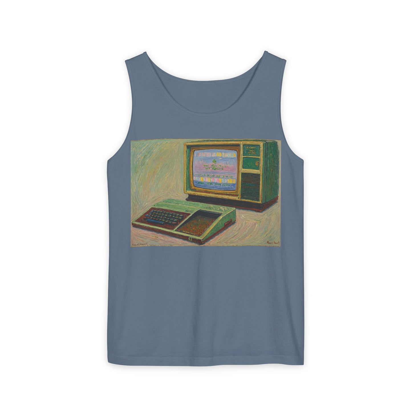 TI-99/4A Home Computer Inspired Tank Top | Oil Art 2 | Unisex Retro Graphic Tee for Tech Lovers, Summer Fashion, Gift for Nerds, Festival Wear, 80s Style
