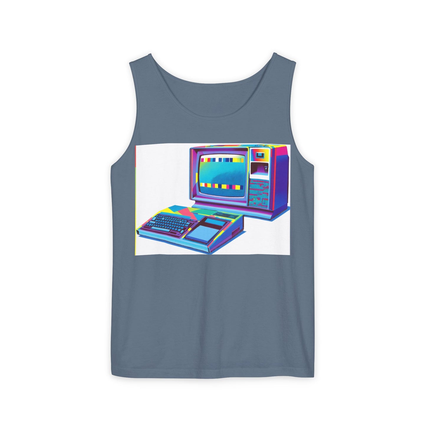 TI-99/4A Home Computer Inspired Tank Top | Multi-Color Modern Art | Unisex Retro Graphic Tee for Tech Lovers, Summer Fashion, Gift for Nerds, Festival Wear, 80s Style